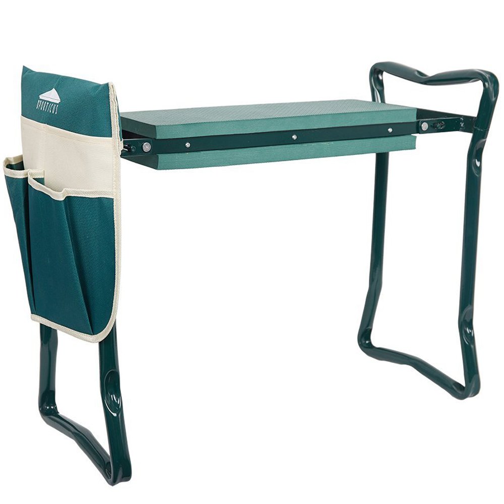 2 in 1 Folding Garden Kneeler and Seat Bench with Soft Kneeling Pad & Free Tool Pouches - Comfortable Gardening Stool for Planting, Weeding, Outdoor Work & Relaxation