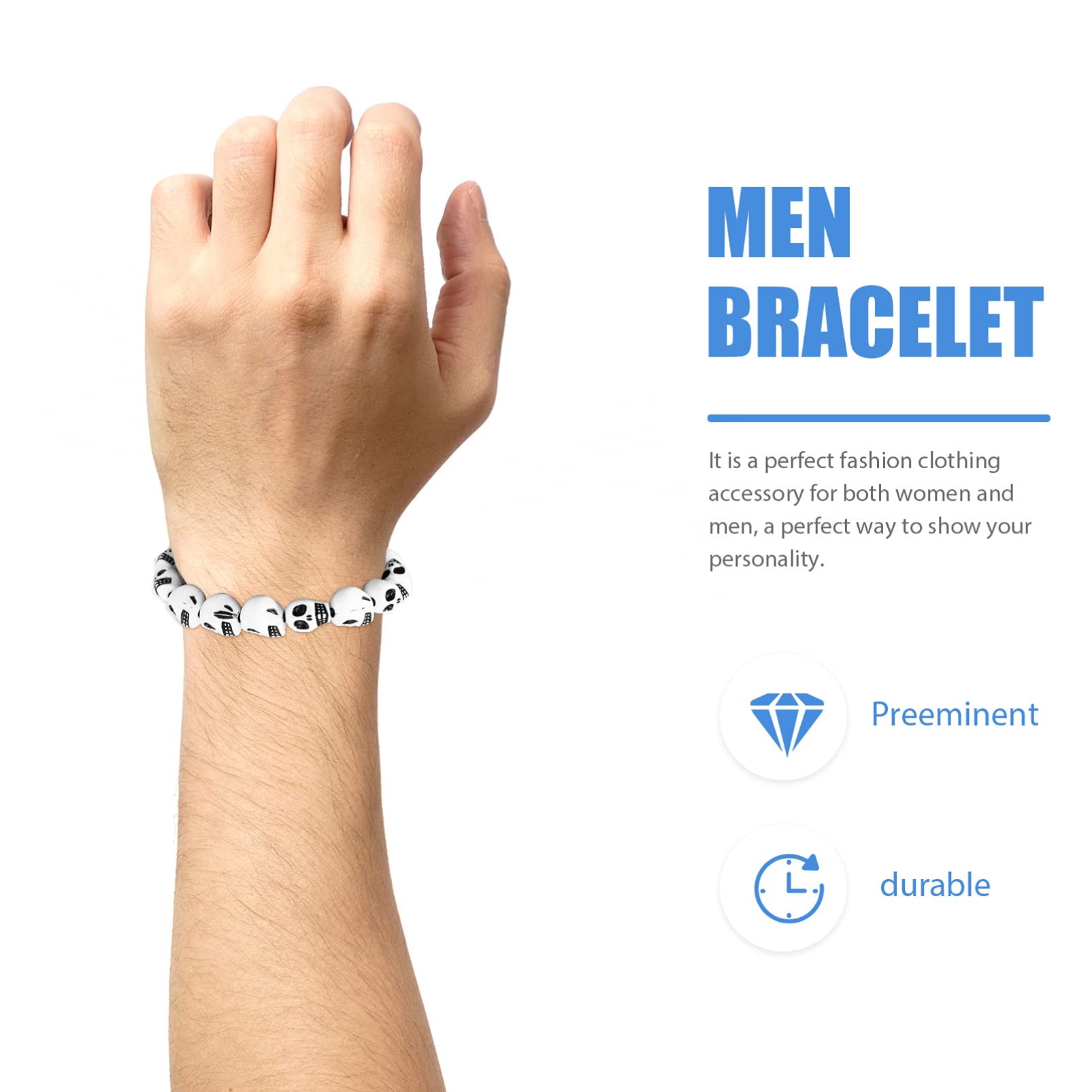 Halloween Skull Bracelet - Gothic Skeleton Head Wrist Chain Jewelry for Women & Men | White Wrist Cuff Accessory for Daily Wear, Parties, Festivals & Banquets