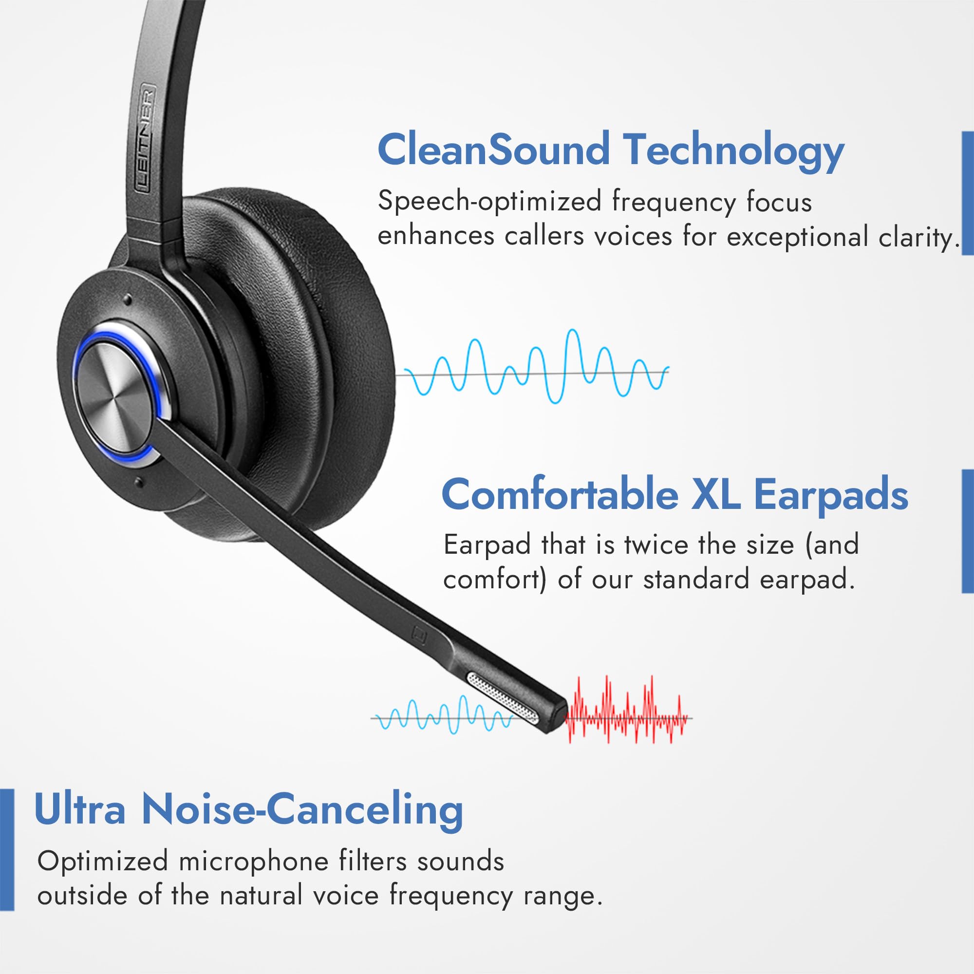 Leitner LH245XL Dual-Ear Office Telephone Headset with Noise Cancelling Microphone - Corded Professional Headset for Call Centers & Customer Service - Includes 5-Year Warranty - Perfect for Remote Work & Business Communications