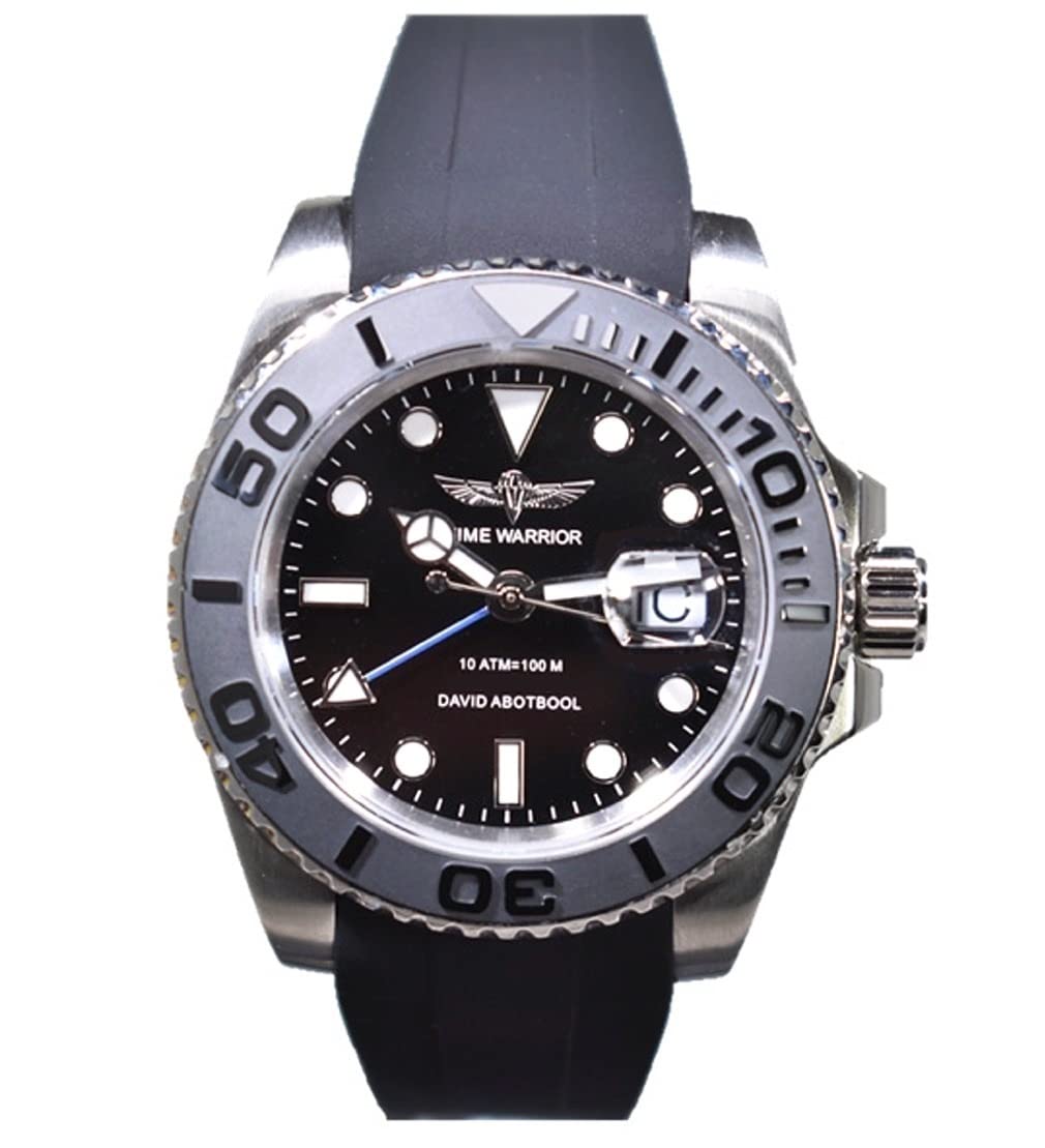 Time Warrior Men's GMT Watch - Black Dial, 316L Stainless Steel Case, Silicone Band (Light Black), Quartz Movement, Pro Diver Watch with Sapphire Crystal Glass - Perfect for Business, Travel & Water Sports