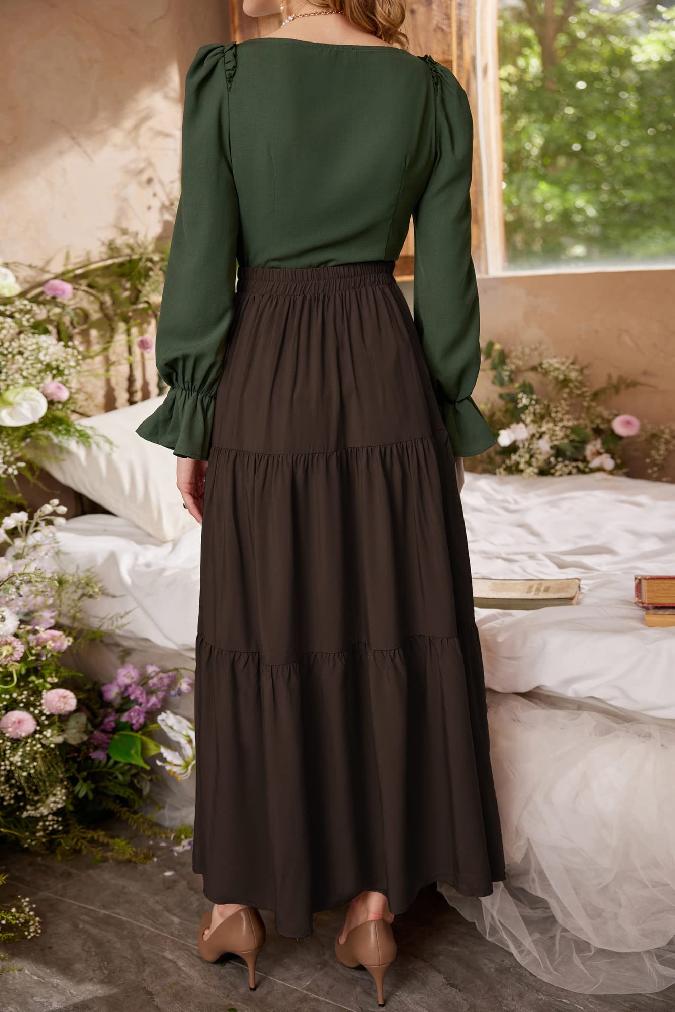Scarlet Darkness Maxi Long Skirts for Women - Flowy Summer Renaissance Skirt with Pockets | Perfect for Boho Festivals, Beach Vacations & Vintage Style Outfits