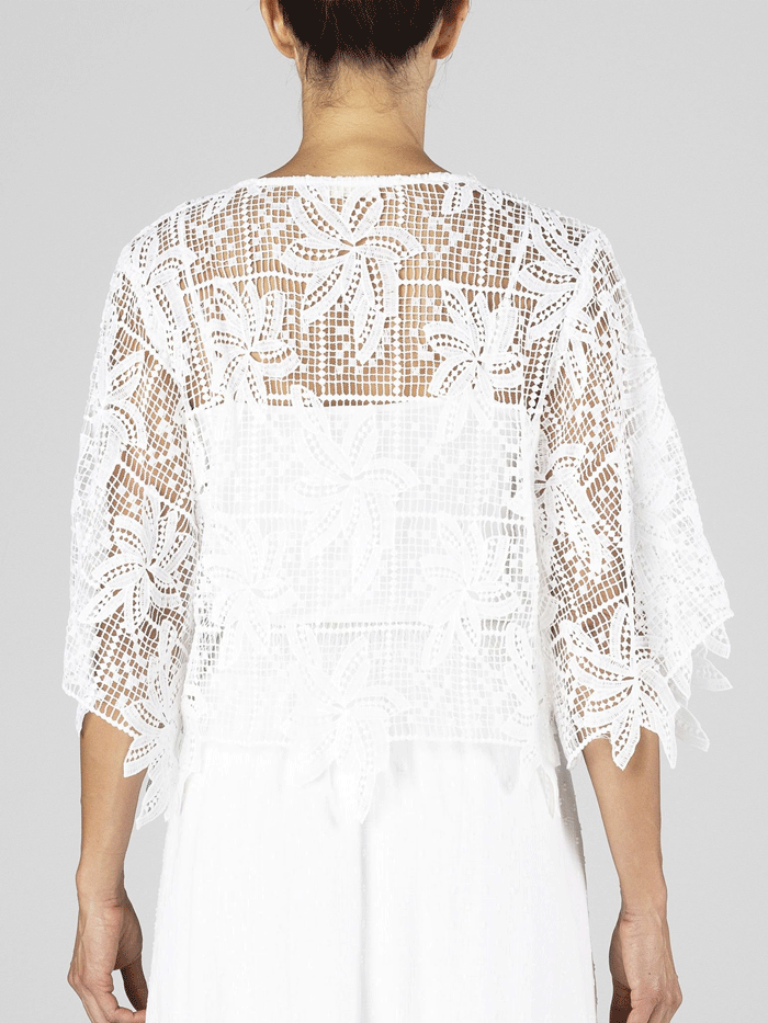 Miss Me MT2884L Women's Cropped Crochet Flowy Top - White | Boho Chic Summer Blouse for Beach, Music Festivals & Casual Outings