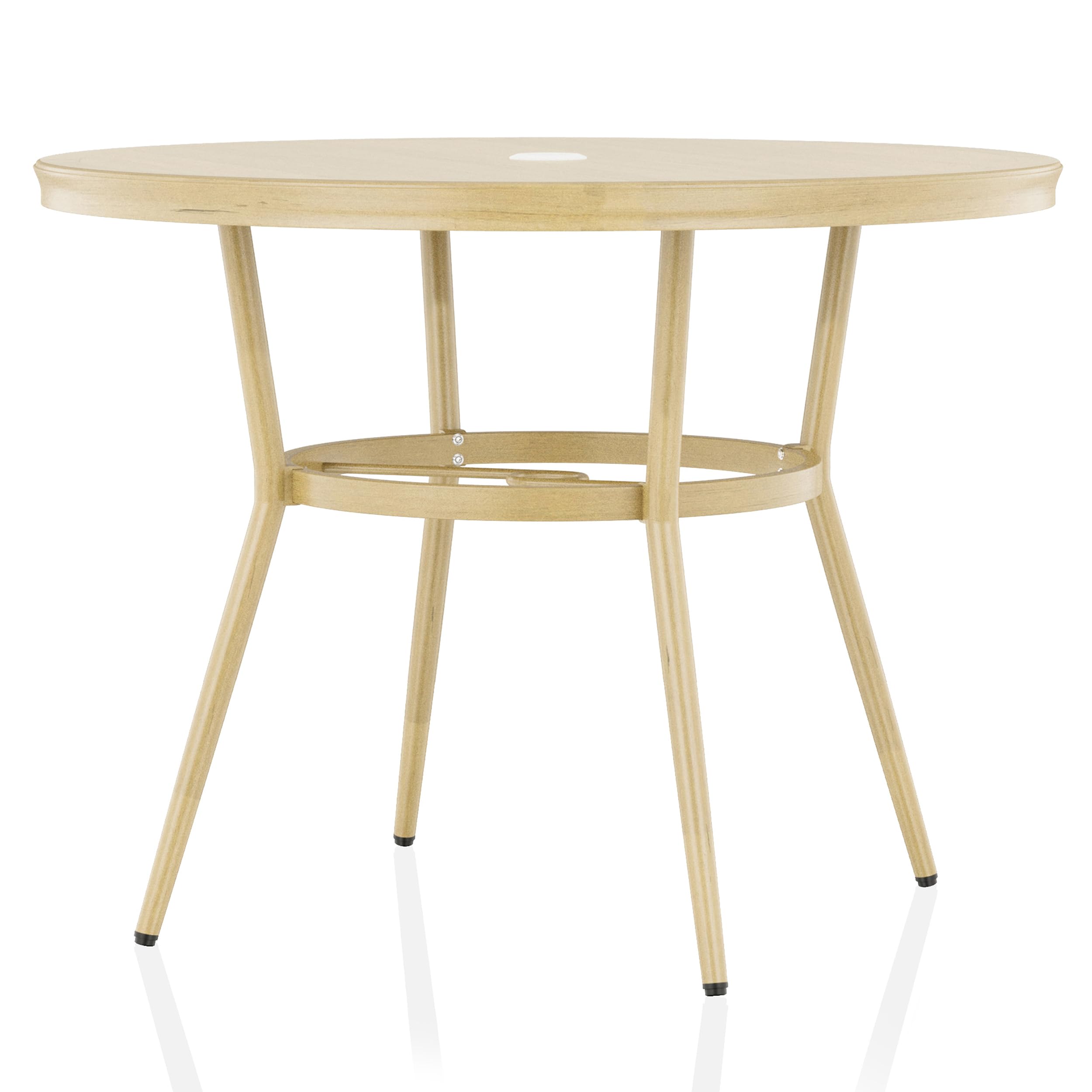 Furniture of America Devey 40 Inch Wide Aluminum Round Outdoor Bistro Table - Natural Finish for Patio, Garden, Poolside & Backyard Dining