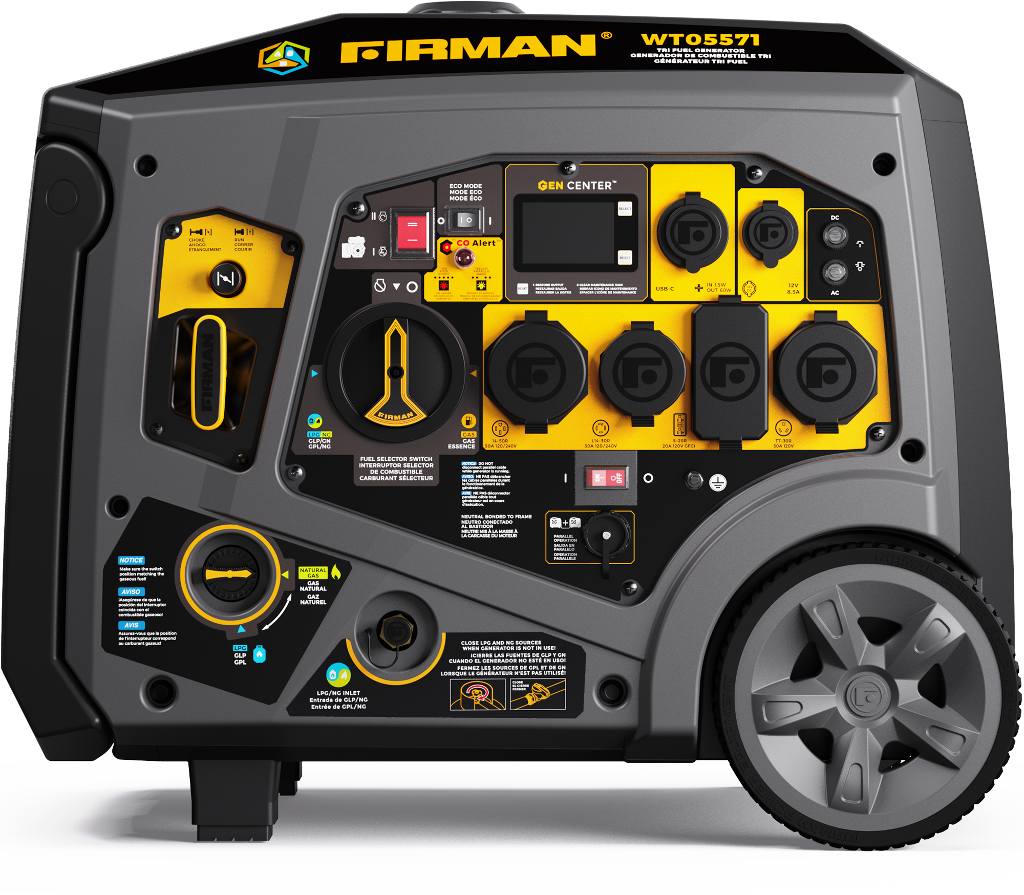 6850W Tri-Fuel Inverter Generator with Electric Start & CO Alert - Portable Power for Camping, RV, Home Backup & Emergency Use