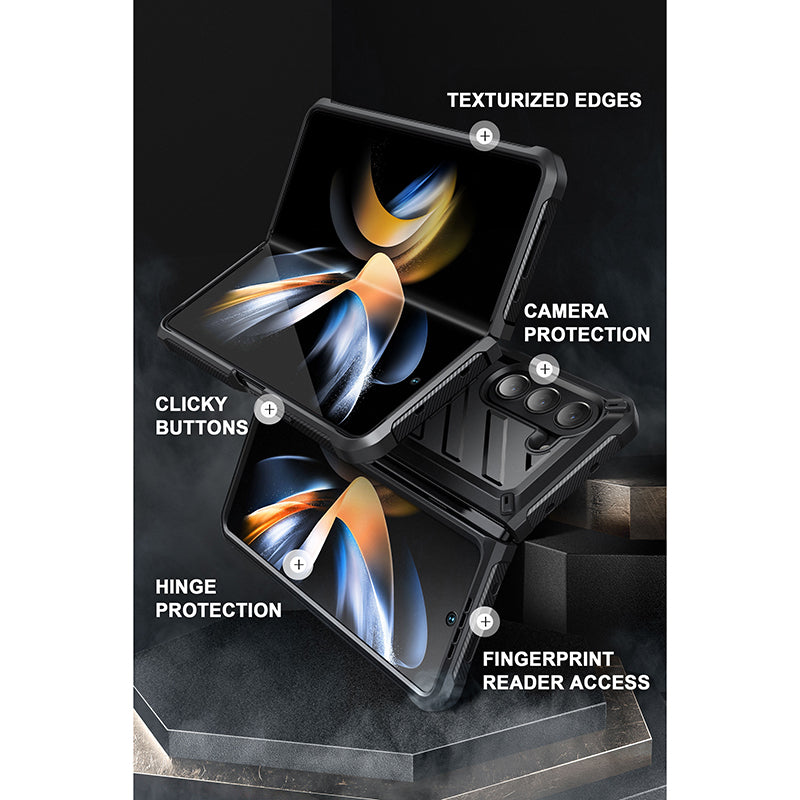 Samsung Galaxy Z Fold5 Unicorn Beetle Kickstand Case with Built-in Screen Protector - Heavy Duty Protective Cover for Work, Travel & Daily Use - Black