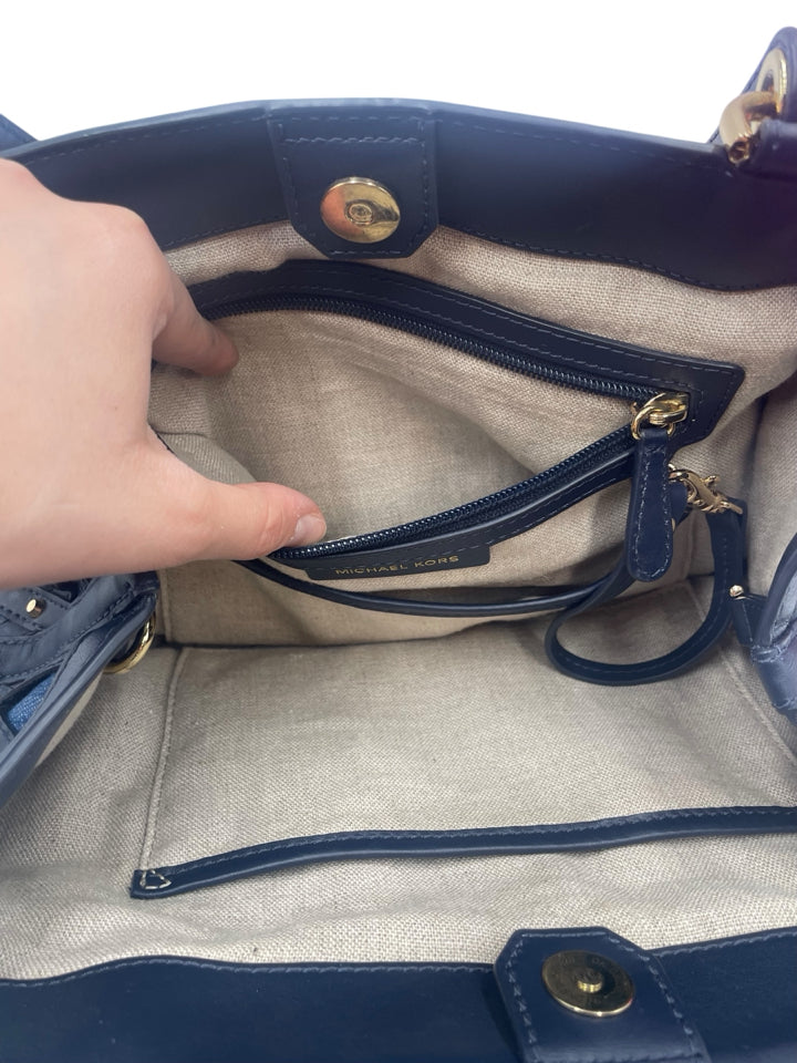 Michael Kors Raven Denim & Leather Shoulder Bag for Women - Stylish Crossbody Purse for Work, Travel & Everyday Use