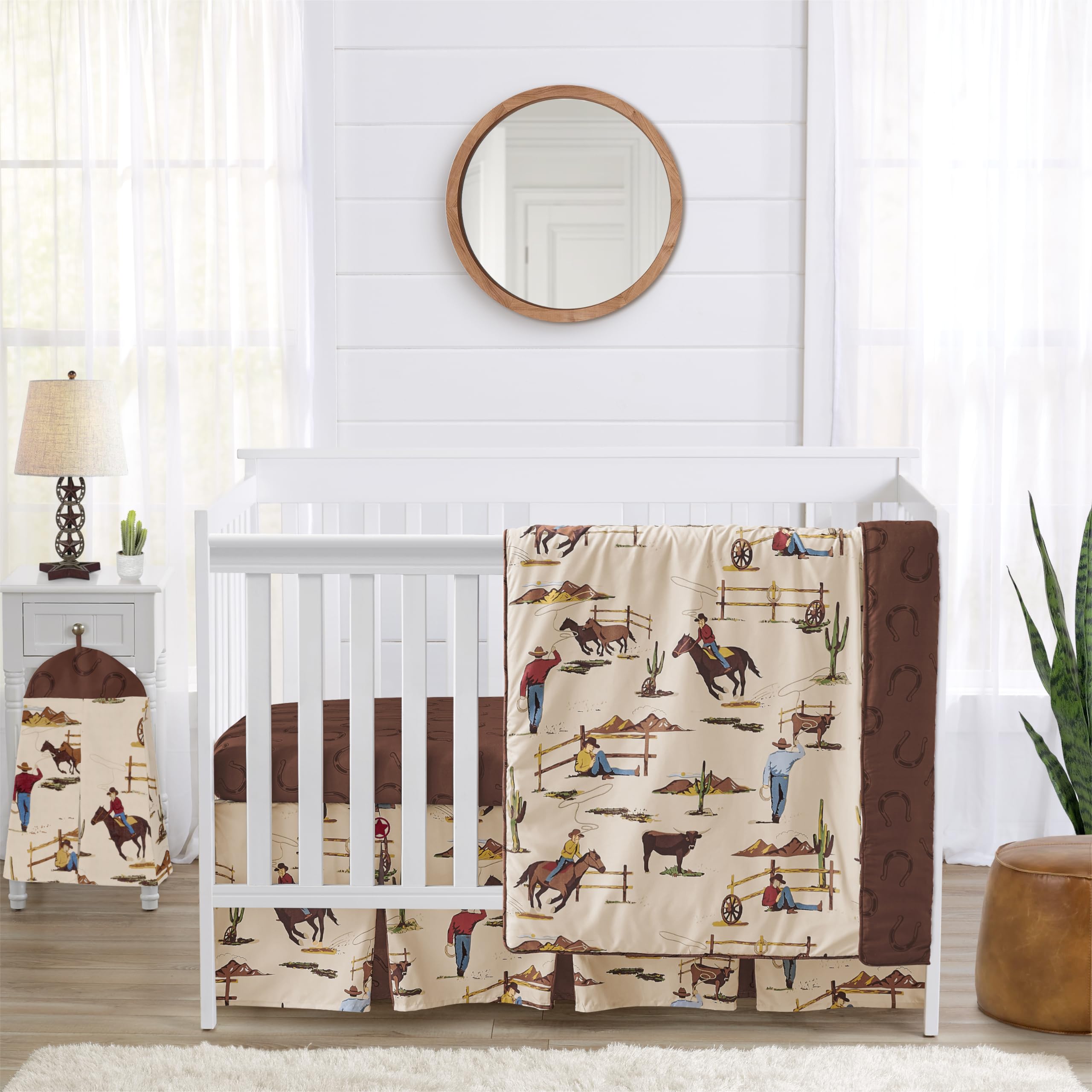 Sweet Jojo Designs 4-Piece Baby Crib Bedding Set for Boys - Western Cowboy Theme with Blanket, Fitted Sheet, Skirt & Diaper Stacker | Country Farm Nursery Decor for Infants | Perfect for Wild West, Horse Ranch & Southern Charm Nursery Themes | Ideal for Newborn Gifts & Baby Showers