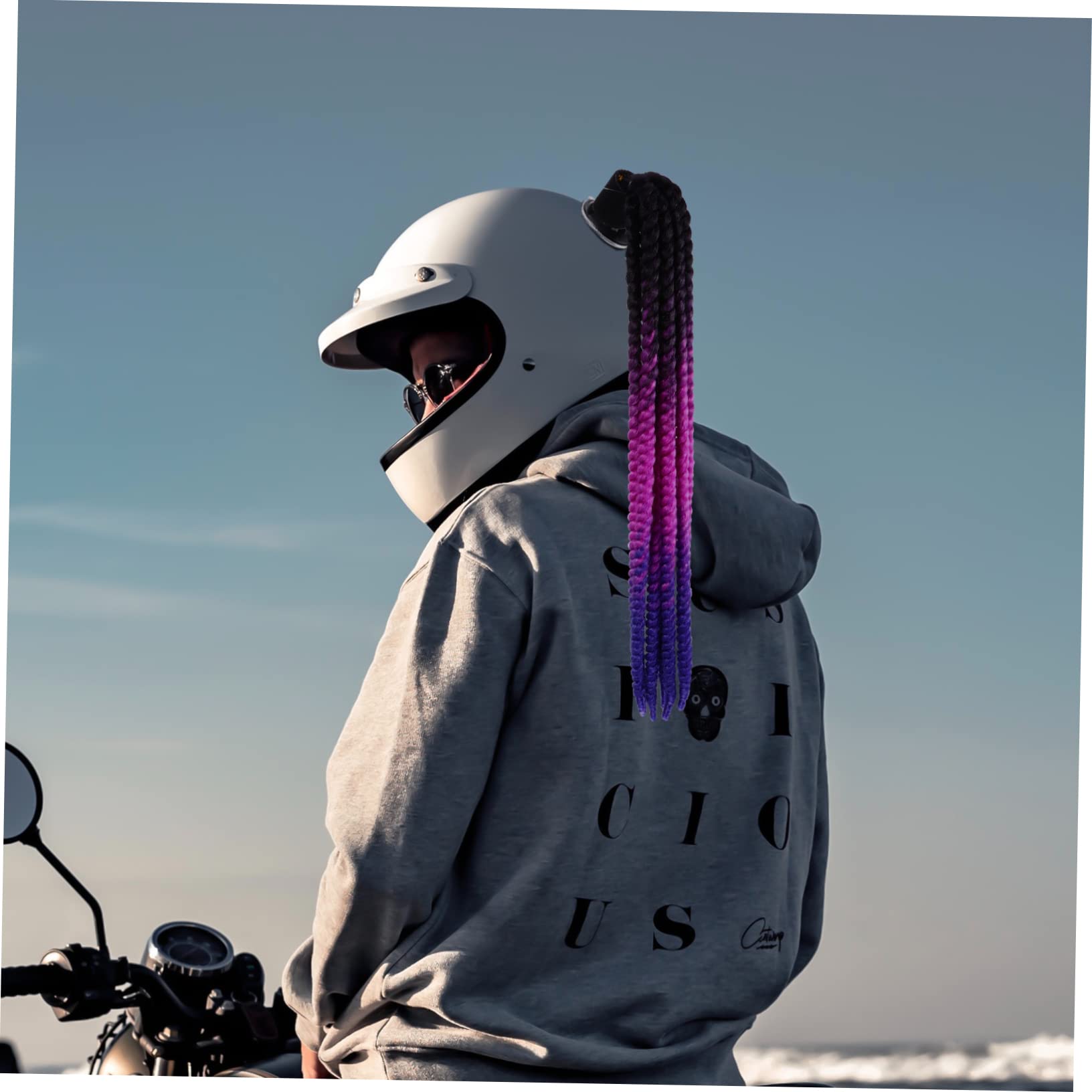 WHAMVOX Motorcycle Helmet Wig - Safe Odorless Braid Decoration for Riding Fun