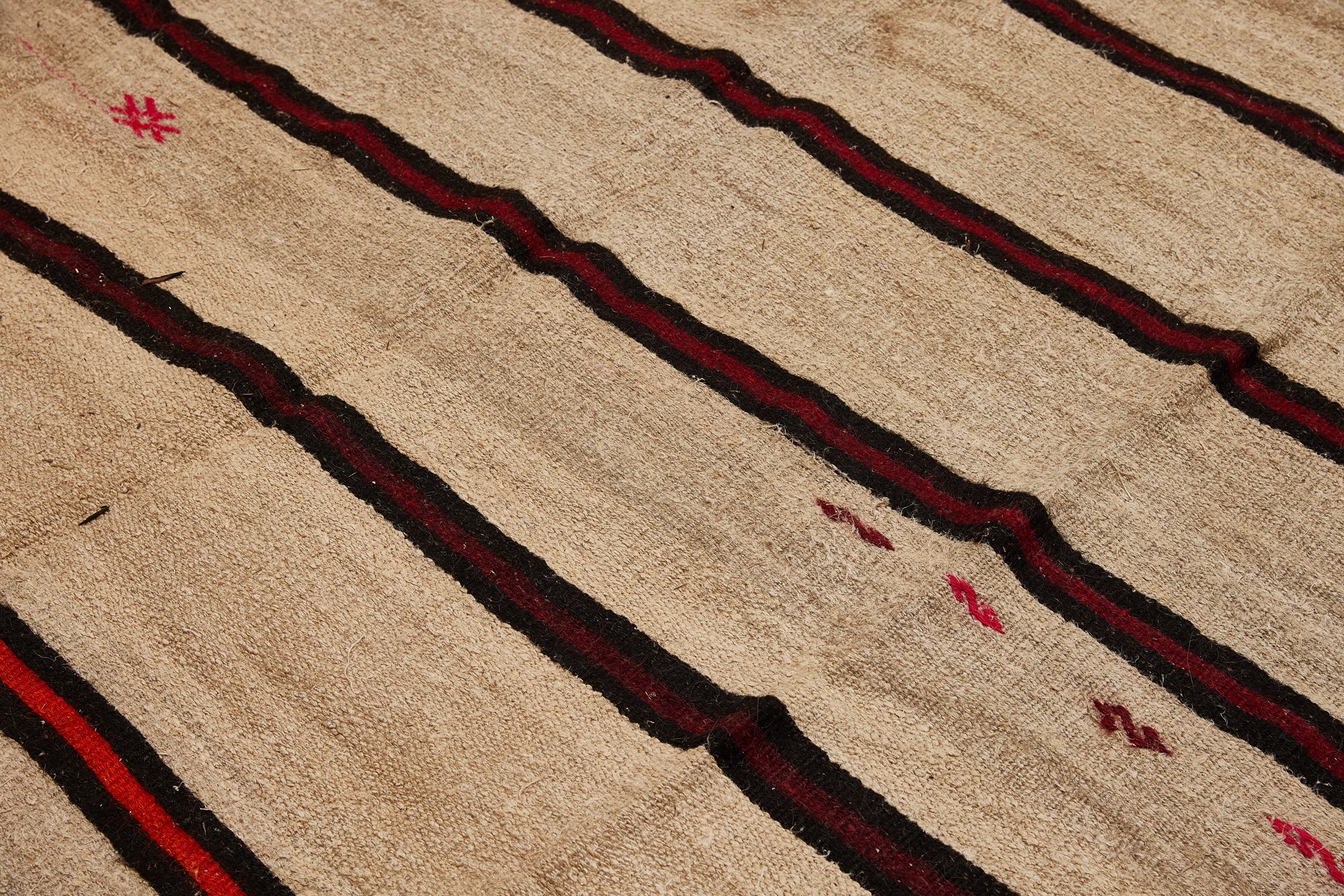 Large Hemp Carpet with Red, Orange & Black Stripes - 6'8
