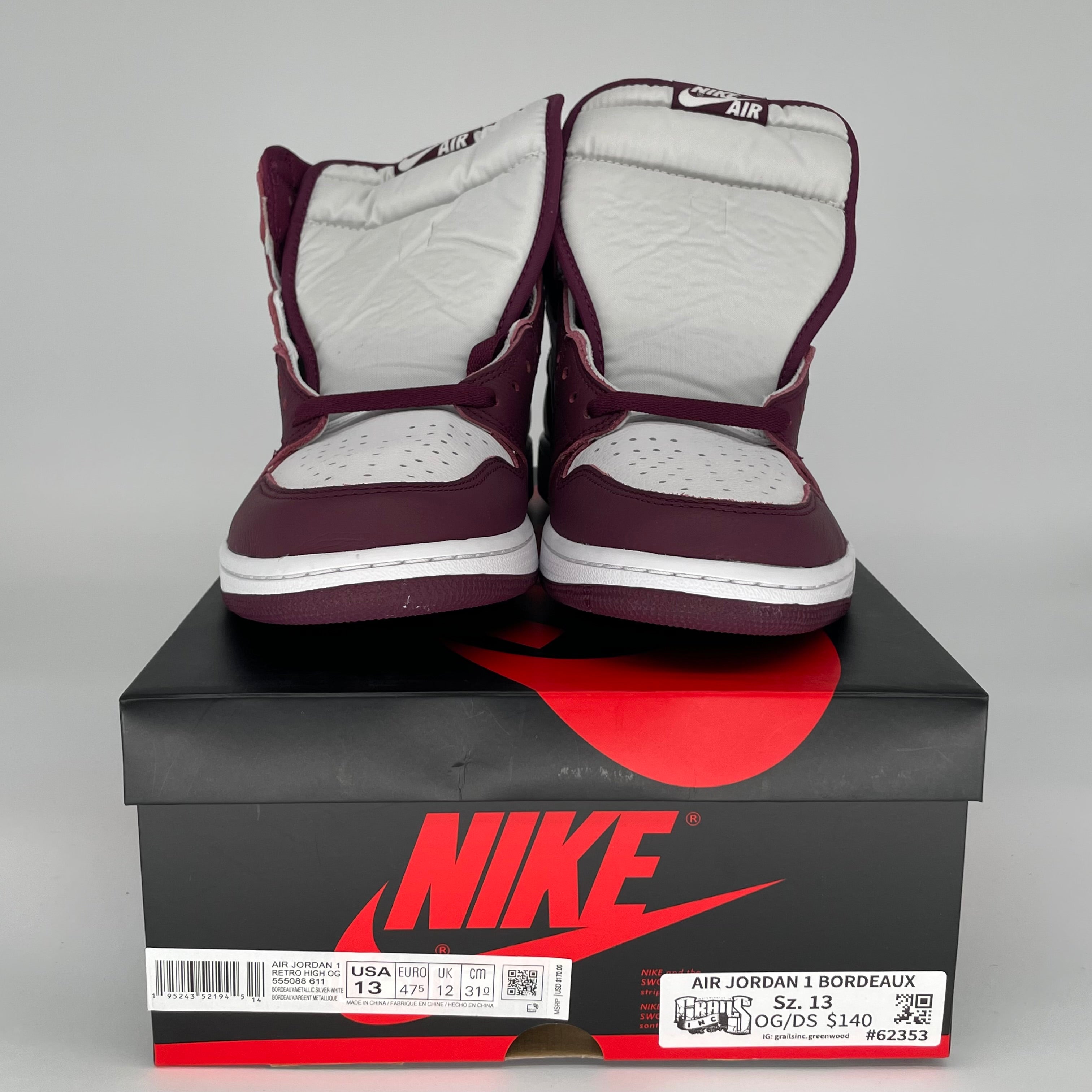 AIR JORDAN 1 Bordeaux Red Men's Basketball Shoes Size 13 - Retro High OG 555088-611 for Sneaker Collectors & Streetwear Fashion