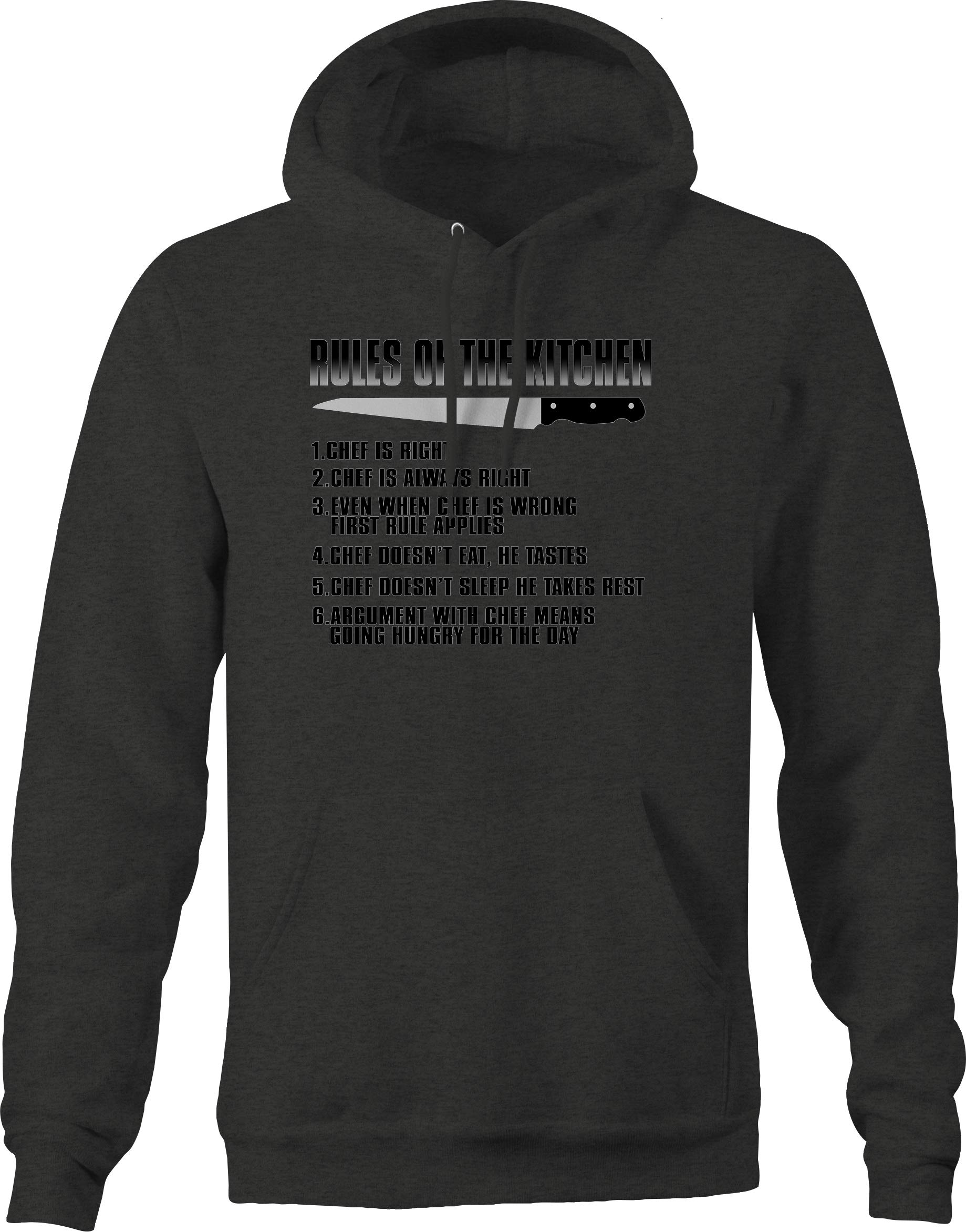 Premium Men's Chef Hoodie - 'Rules of The Kitchen Knife Chef is Always Right' Gray Sweatshirt | Perfect for Cooking Enthusiasts & Culinary Students