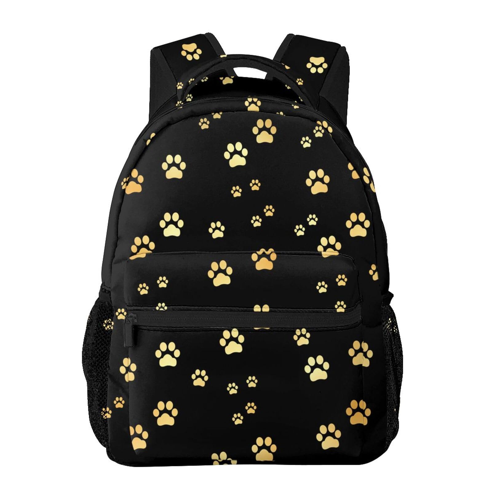 Black and Gold Dog Paw Print Backpack - Stylish School Laptop Bag for Students, Kids & Teens - Durable Bookbag for Travel, Sports, Work & Everyday Use