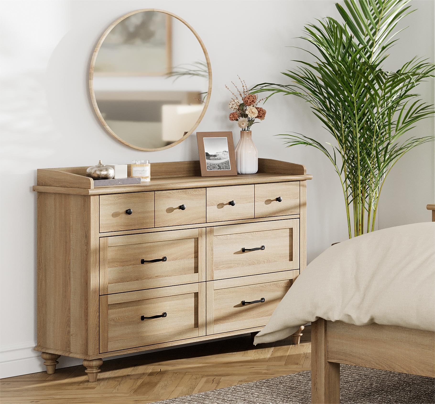 WAMPAT 6-Drawer Farmhouse Dresser for Bedroom & Nursery - Light Oak Wood Chest of Drawers for Kids Room, Living Room TV Stand, Baby Closet Storage Organizer - Perfect for Hallway, Nursery & Home Organization