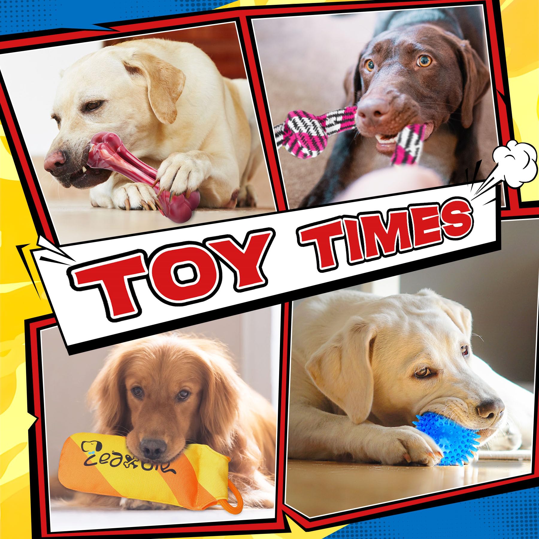 12 Pack Durable Dog Chew Toys for Aggressive Chewers - Heavy Duty Rope Toys, Squeaky Toys & Indestructible Chew Bones for Medium, Large & X-Large Dogs - Perfect for Playtime, Training & Teeth Cleaning