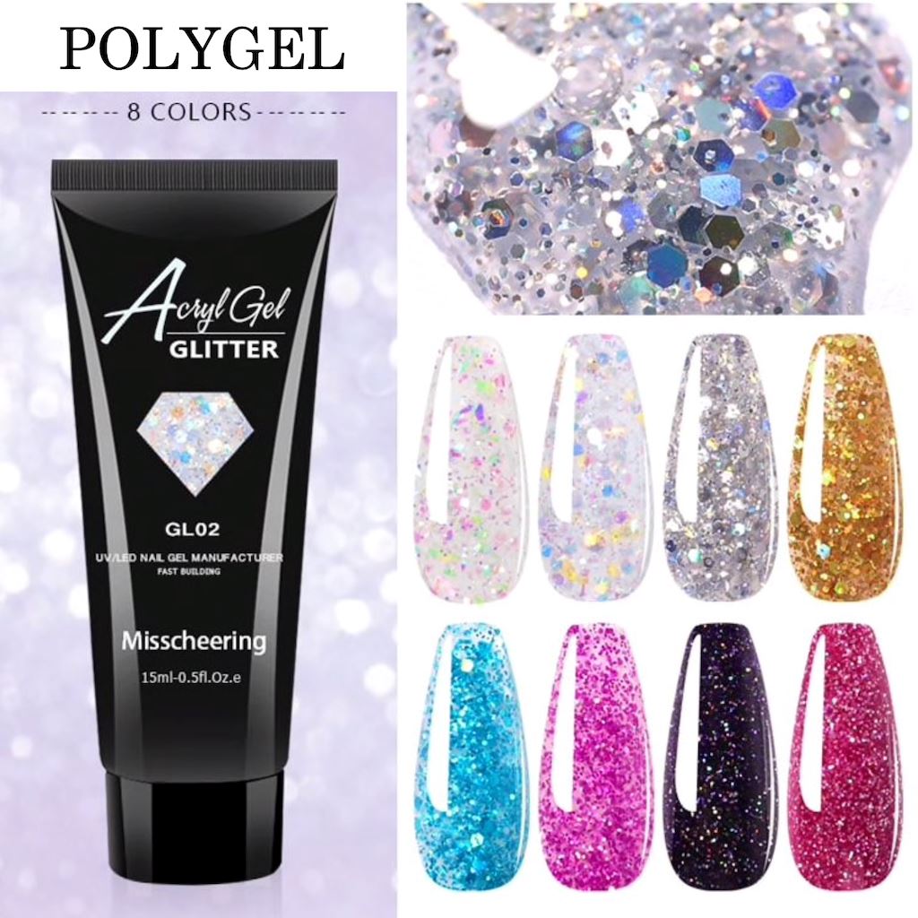 Glitter PolyGel Nail Extension Kit - Professional UV/LED Gel in a Tube for Long-Lasting Manicures | Perfect for DIY Nail Art, Salon Use & Special Occasions