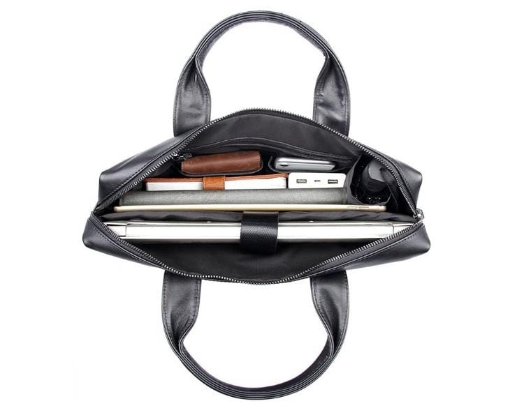 Stylish Black Leather Messenger Bag for Men - Durable Laptop Briefcase with Adjustable Strap - Perfect for Work, Travel & Business Commutes
