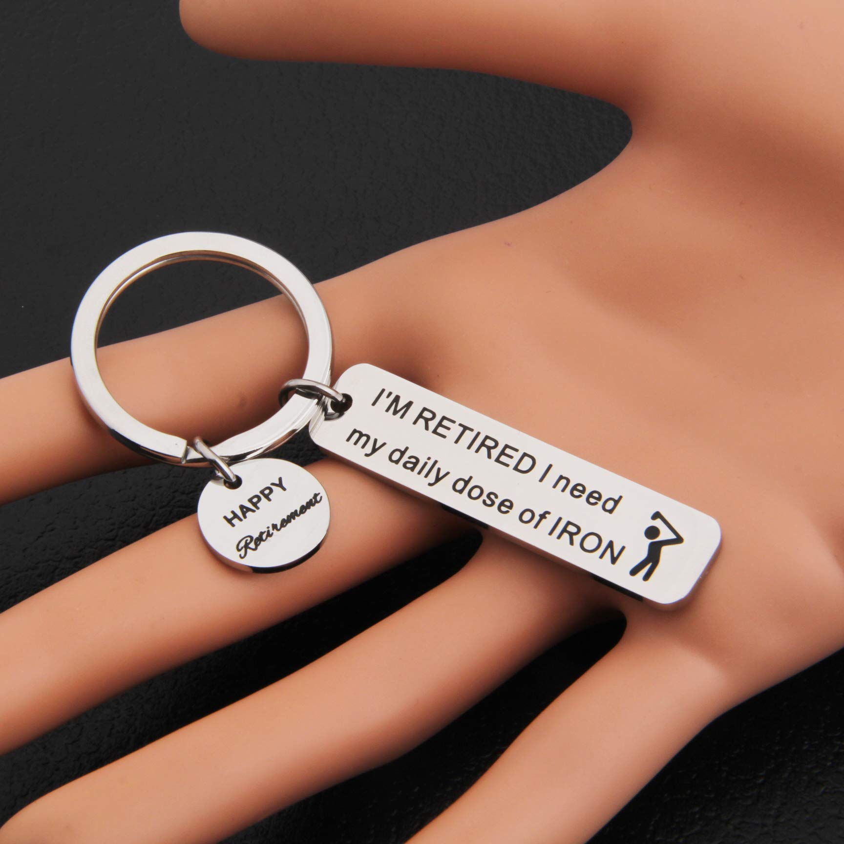 Retirement Keychain for Golf Lovers - Engraved 'I'm Retired I Need My Daily Dose of IRON' Golf Gift - Perfect Golfer Retirement Present for Men & Women - Great for Retirement Parties & Golf Tournaments