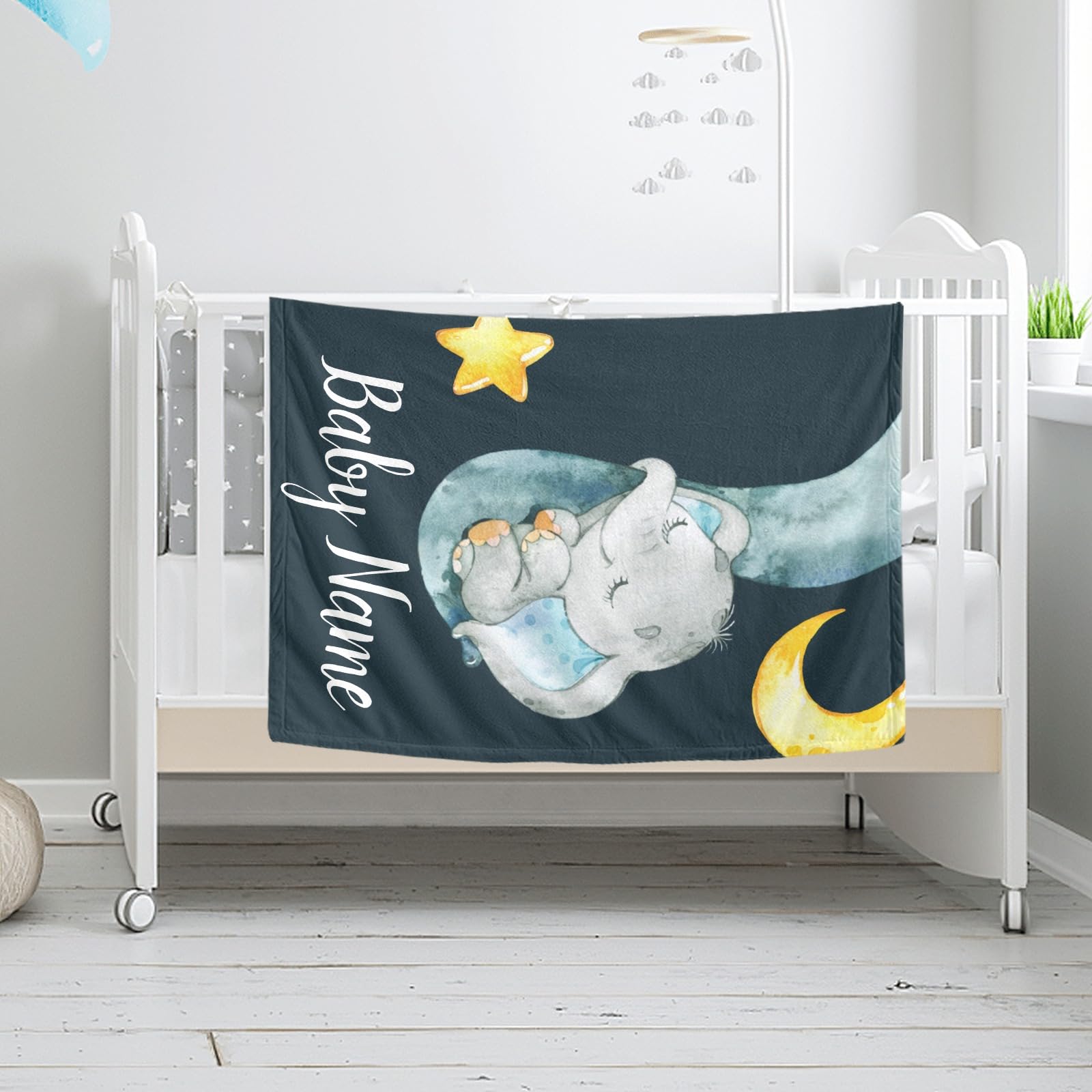 Personalized Baby Blanket with Name - Custom Elephant Blanket for Girls & Boys | Super Soft Newborn Blanket | Neutral Nursery Decor | Perfect Baby Shower Gift & Nursery Essential