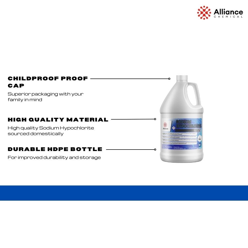 12.5% Sodium Hypochlorite Solution - 5 Gallon Pail | High Purity Pool Chlorine, Water Treatment Chemical | Ideal for Swimming Pool Maintenance, Disinfection & Industrial Cleaning