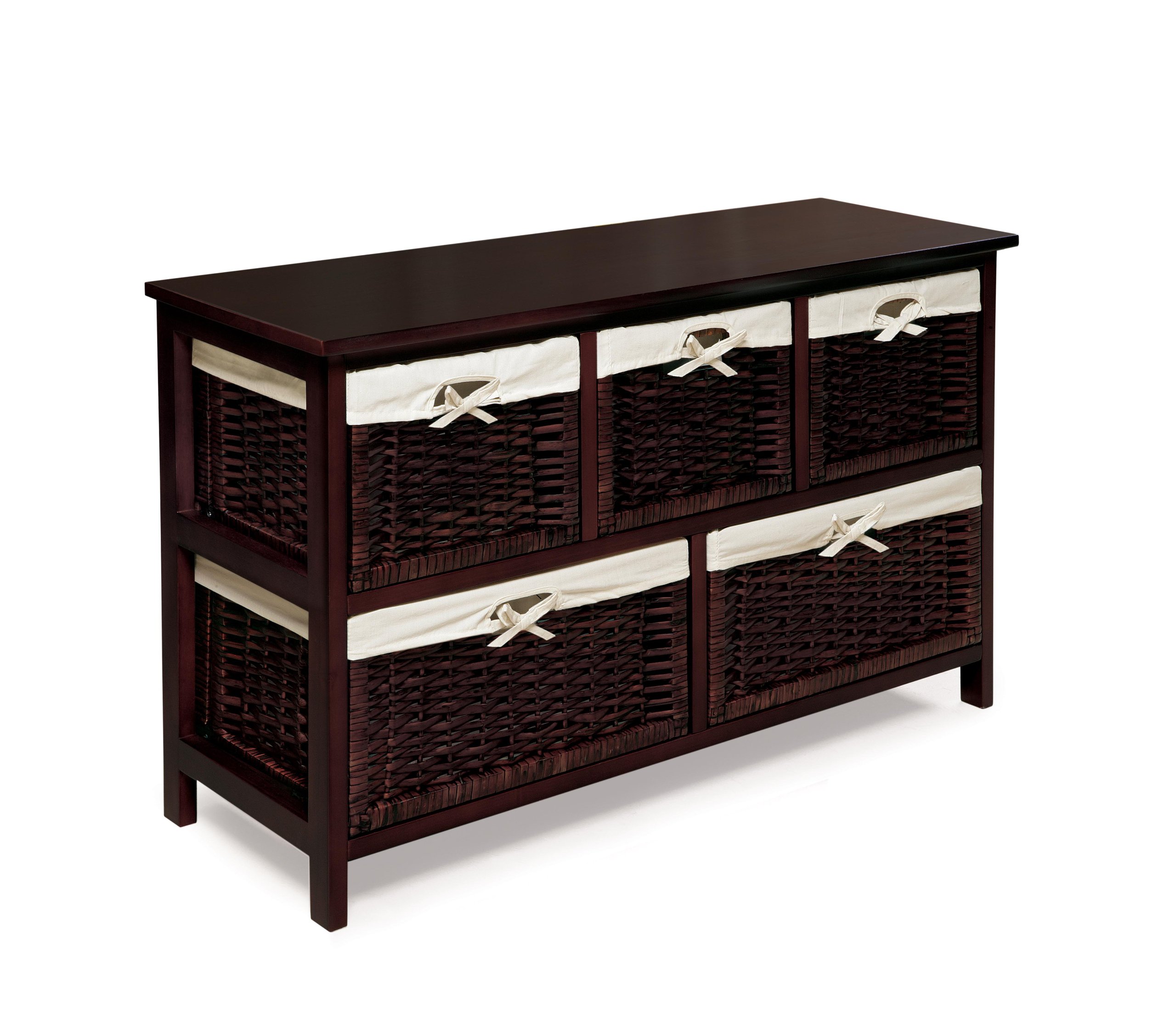 Badger Basket 5-Tier Wicker Storage Organizer with Washable Liners, Espresso Finish - Perfect for Nursery, Closet, Bathroom & Home Organization