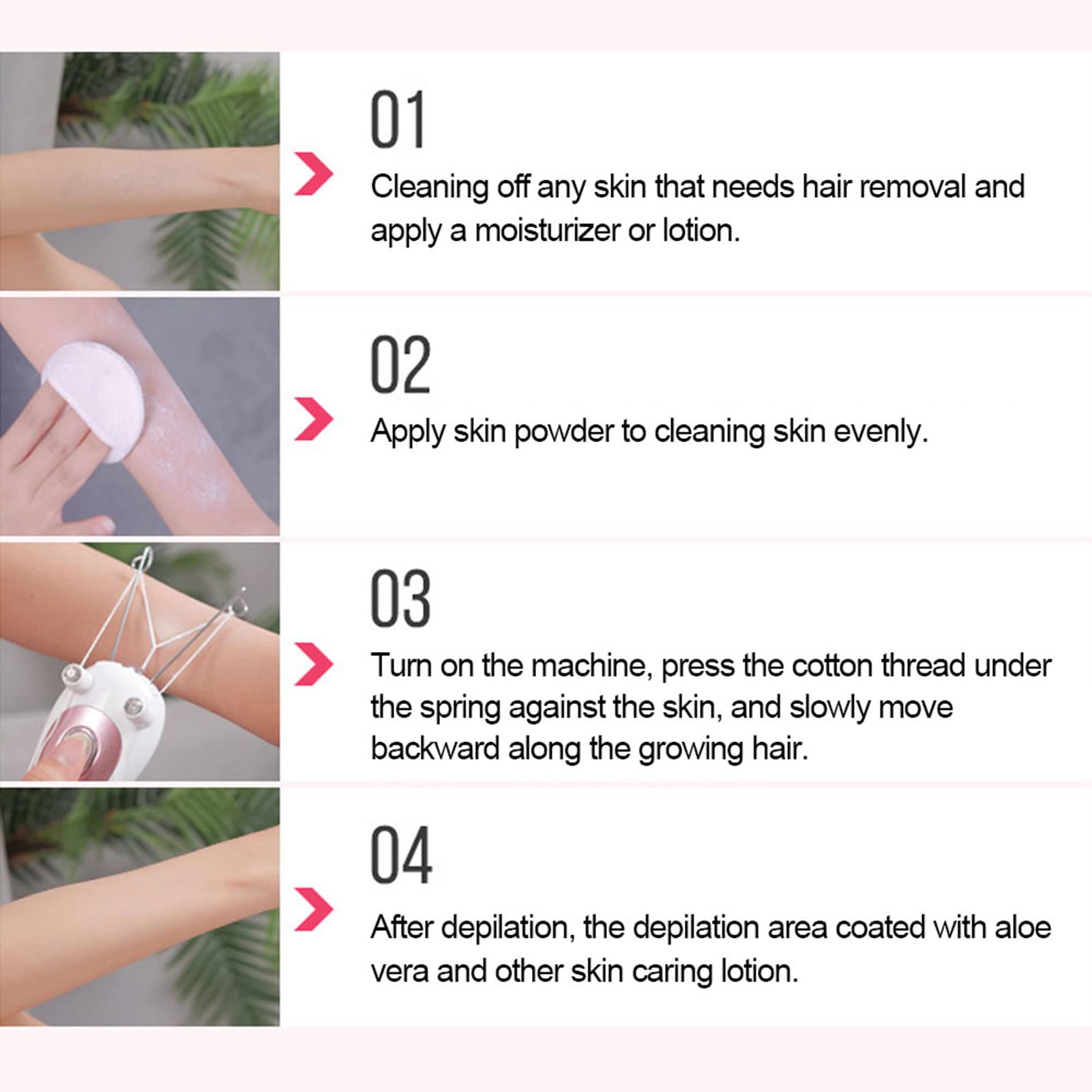 Electric Hair Remover & Epilator - USB Rechargeable Facial Threading Tool for Eyebrows, Face, Arms & Legs | Painless Hair Removal for Smooth Skin at Home | Perfect for Travel & Daily Grooming (Pink)
