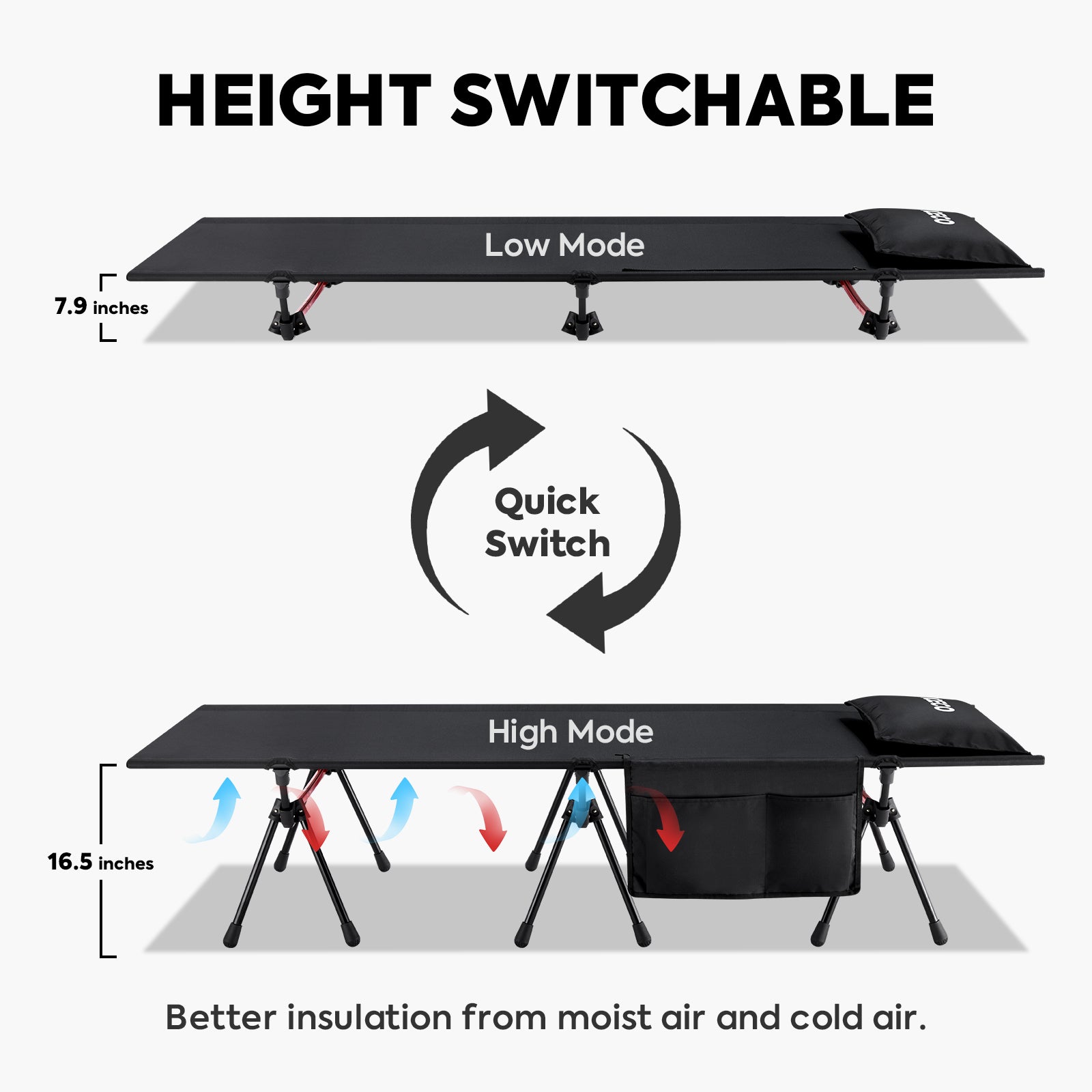 XL Heavy Duty Camping Cot for Adults - Supports 400 lbs, Portable Folding Bed for Outdoor Adventures, Hiking & Backpacking | Enhanced Model by ICECO