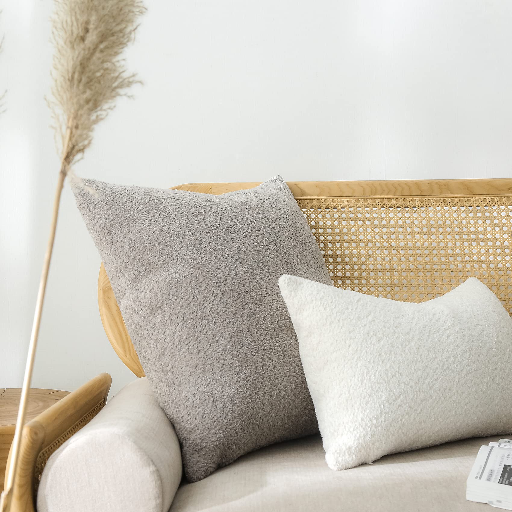 Farmhouse Textured Throw Pillow Covers 18x18 - Rustic Decorative Pillows for Bed, Couch & Living Room - Neutral Accent Cushion Cases Set of 2 in Warm Grey - Perfect for Cozy Home Decor and Farmhouse Style Interiors