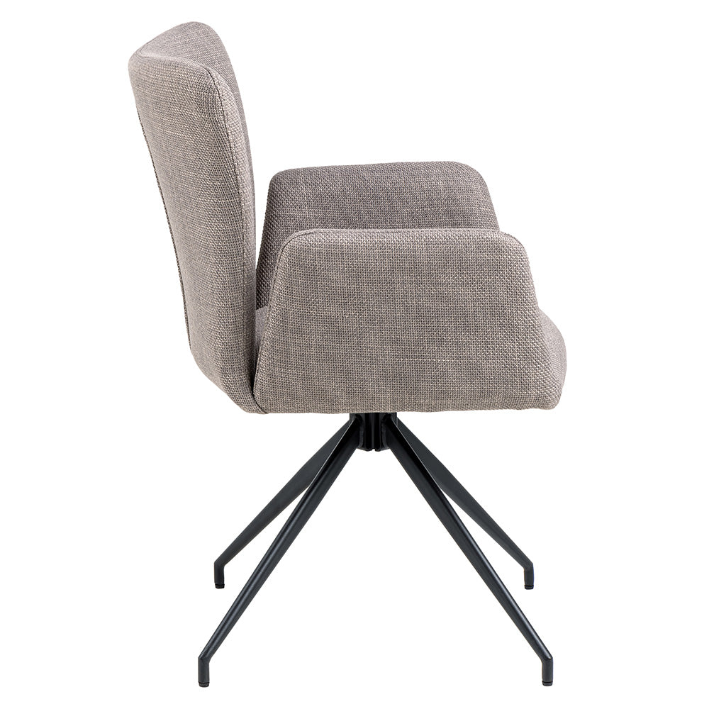 Laura Swivel Dining Chair - Grey & Black Upholstered Modern Accent Chair for Kitchen, Dining Room, or Home Office - Comfortable 360-Degree Rotating Seat with Sturdy Metal Base