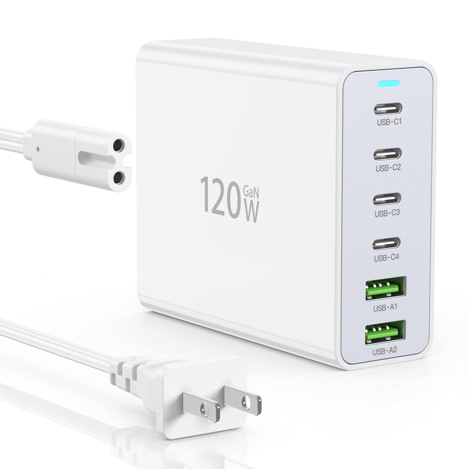 6-Port 120W USB C Fast Charger Block - Multi Port USB Wall Charger Hub for iPhone 15/14/13/12, Samsung Galaxy S23/S22/Note, iPad Pro & Tablets - Perfect for Home, Office & Travel Charging Needs
