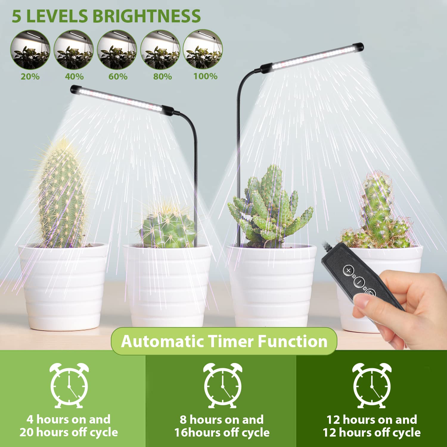 Juhefa 6000K Full Spectrum Grow Light for Indoor Plants - Adjustable Gooseneck Plant Lamp with Auto On/Off Timer & 5 Dimming Levels for Seedlings, Succulents & Small Plants (1-Pack) - Perfect for Home Gardening, Hydroponics & Indoor Plant Growth