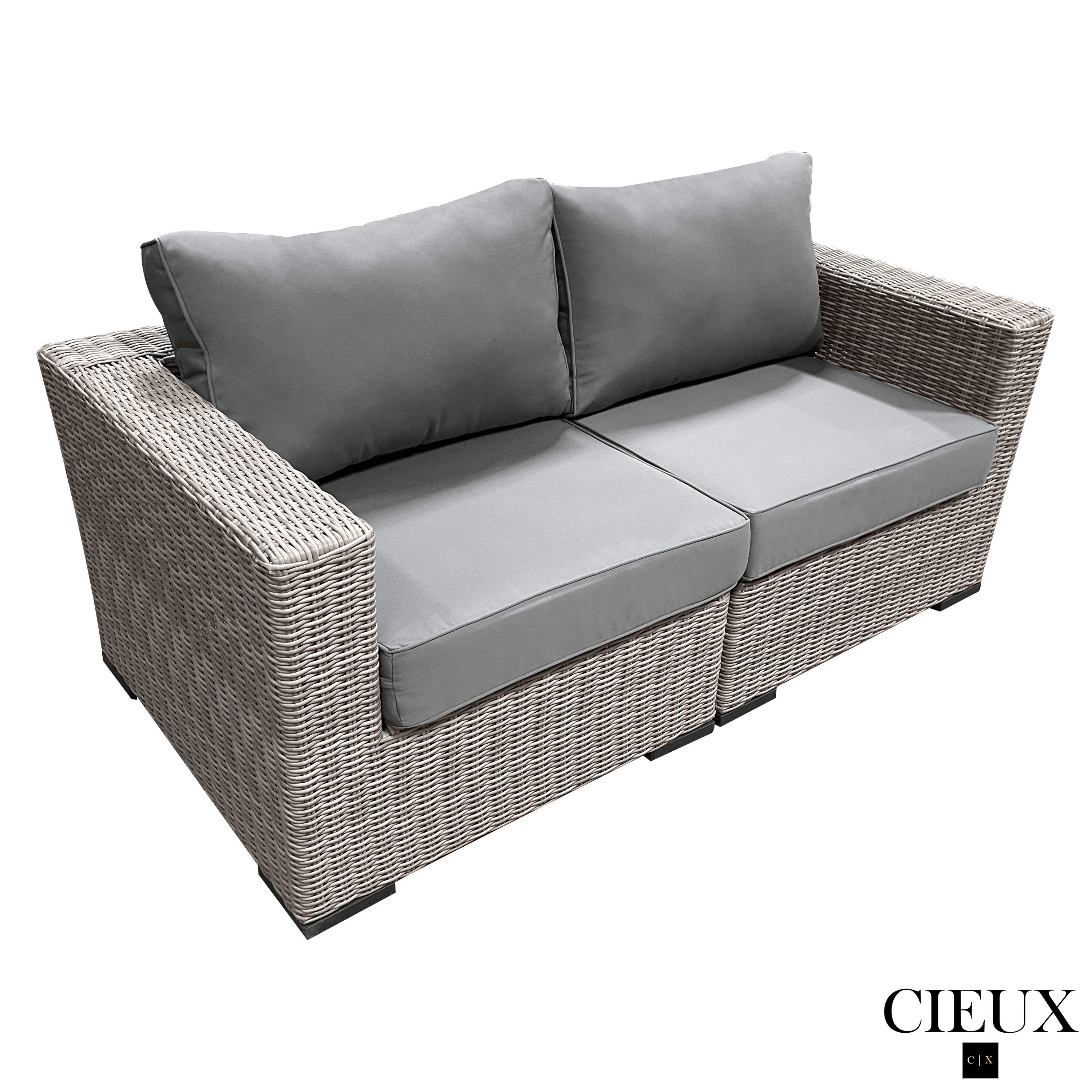 Riviera Outdoor Patio Wicker Loveseat and 2 Club Chairs Set - Grey Wicker Furniture with Sunbrella Canvas Charcoal Cushions - Perfect for Backyard, Garden, and Poolside Relaxation