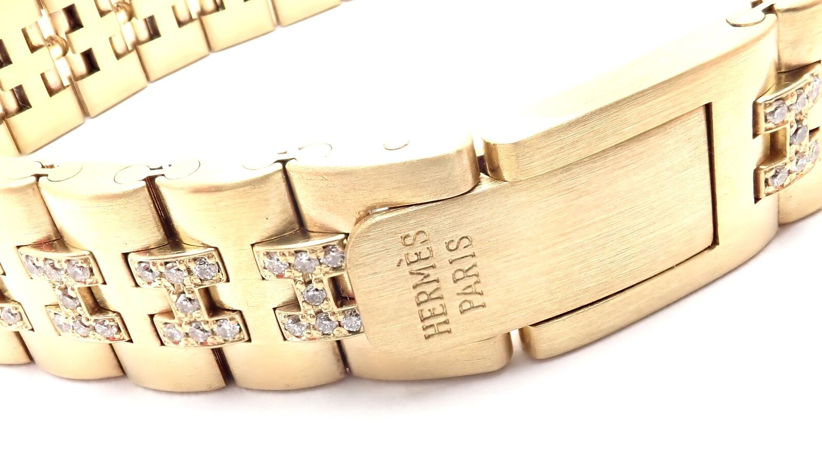 Authentic Vintage Hermes Paris 18k Yellow Gold Diamond H Link Bracelet - Luxury Jewelry for Women, Perfect for Parties, Weddings & Special Occasions