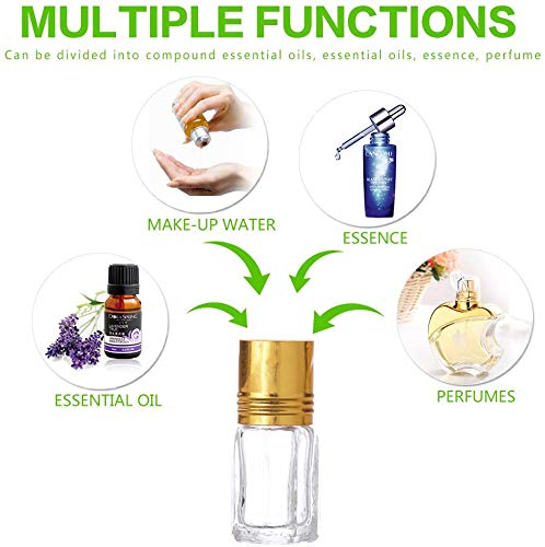 PHARCOS 3ml Mini Glass Roll On Bottles with Golden Cap - Refillable Perfume, Essential Oil, Lip Balm & Medicine Containers - Set of 6 for DIY Beauty, Travel & Aromatherapy