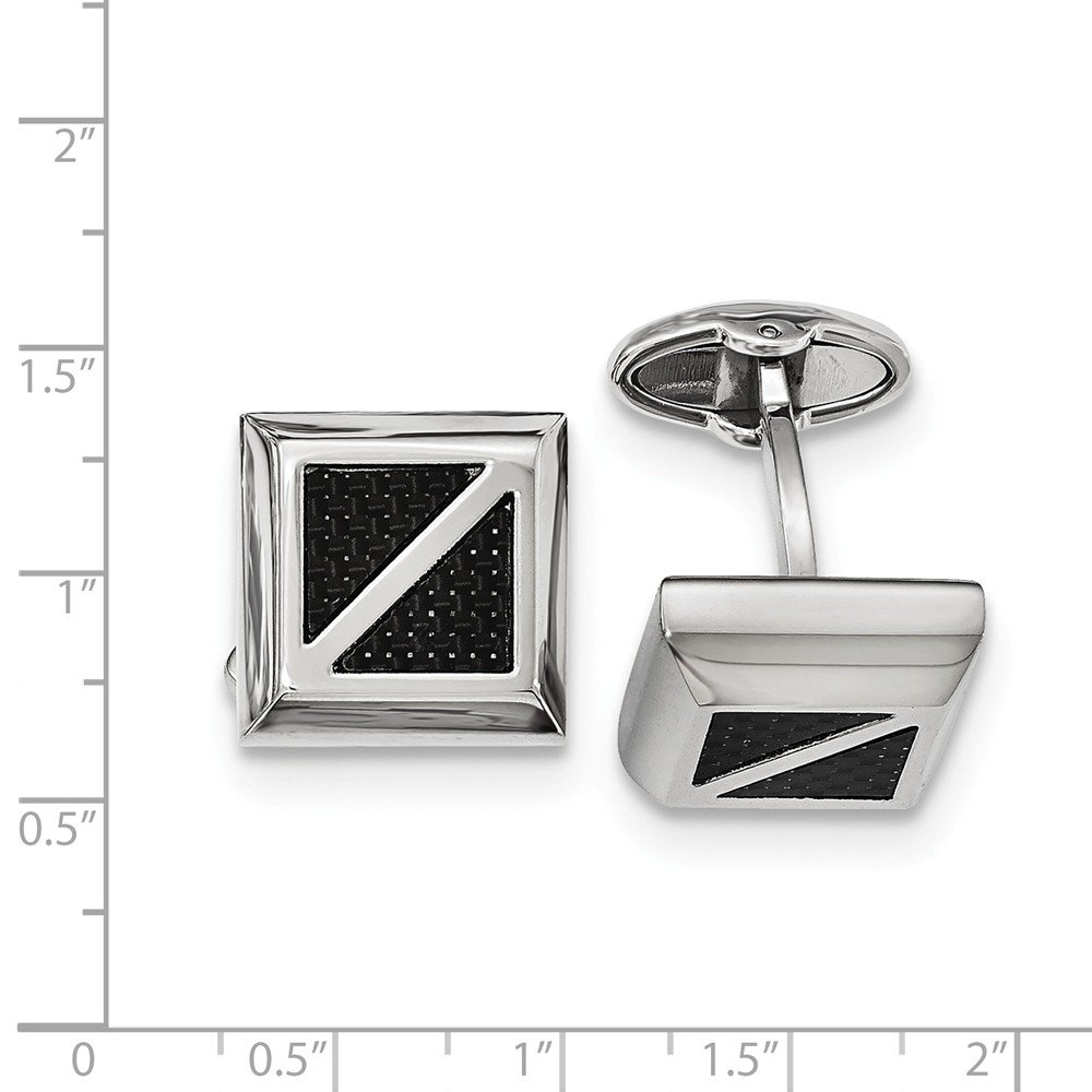 Premium Stainless Steel Square Cufflinks with Black Carbon Fiber Inlay - Polished Finish for Men's Formal Wear, Business Attire & Special Occasions
