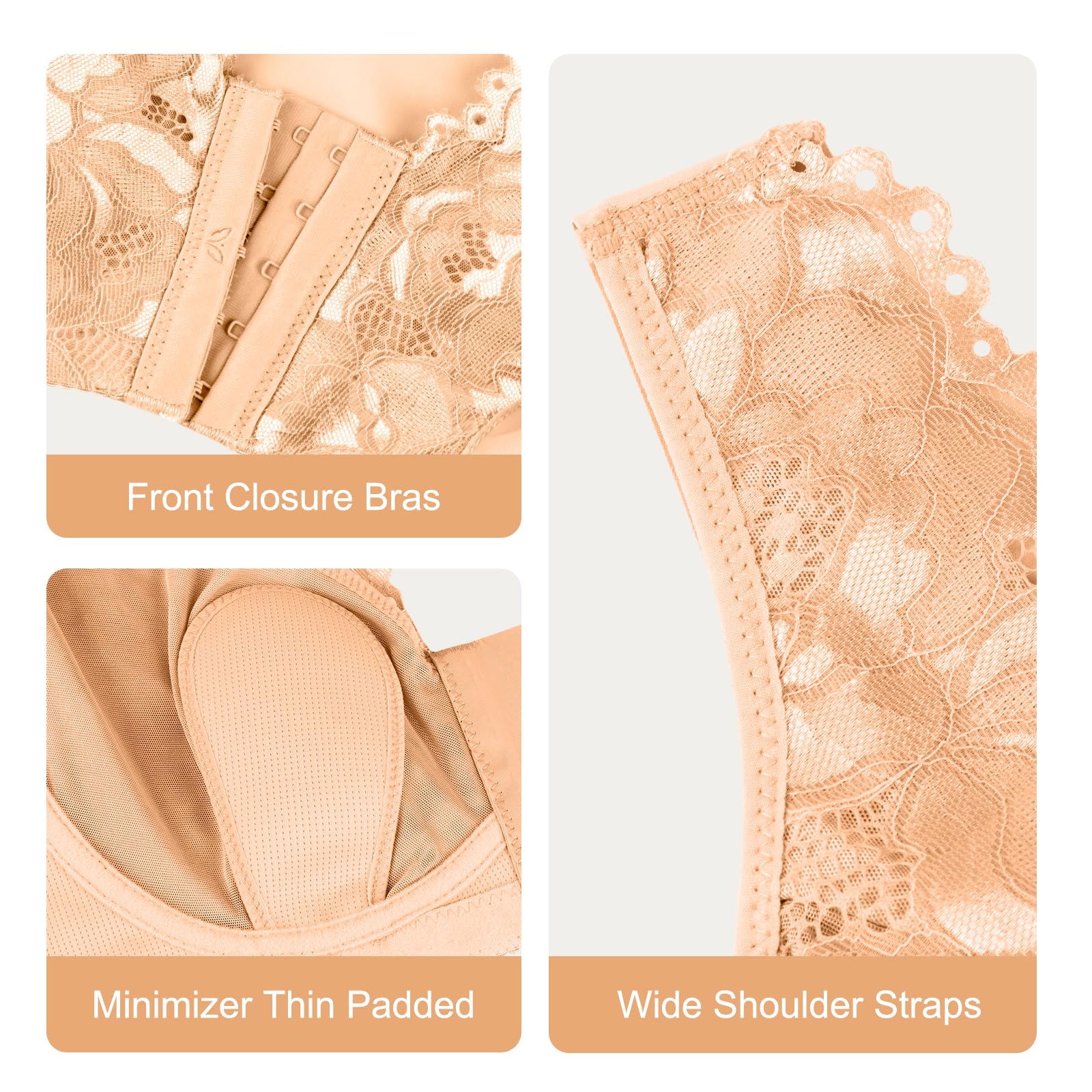Front Closure Lace Bras for Women - Posture Support Wireless Seamless Bra - Comfortable for Daily Wear, Yoga & Workout