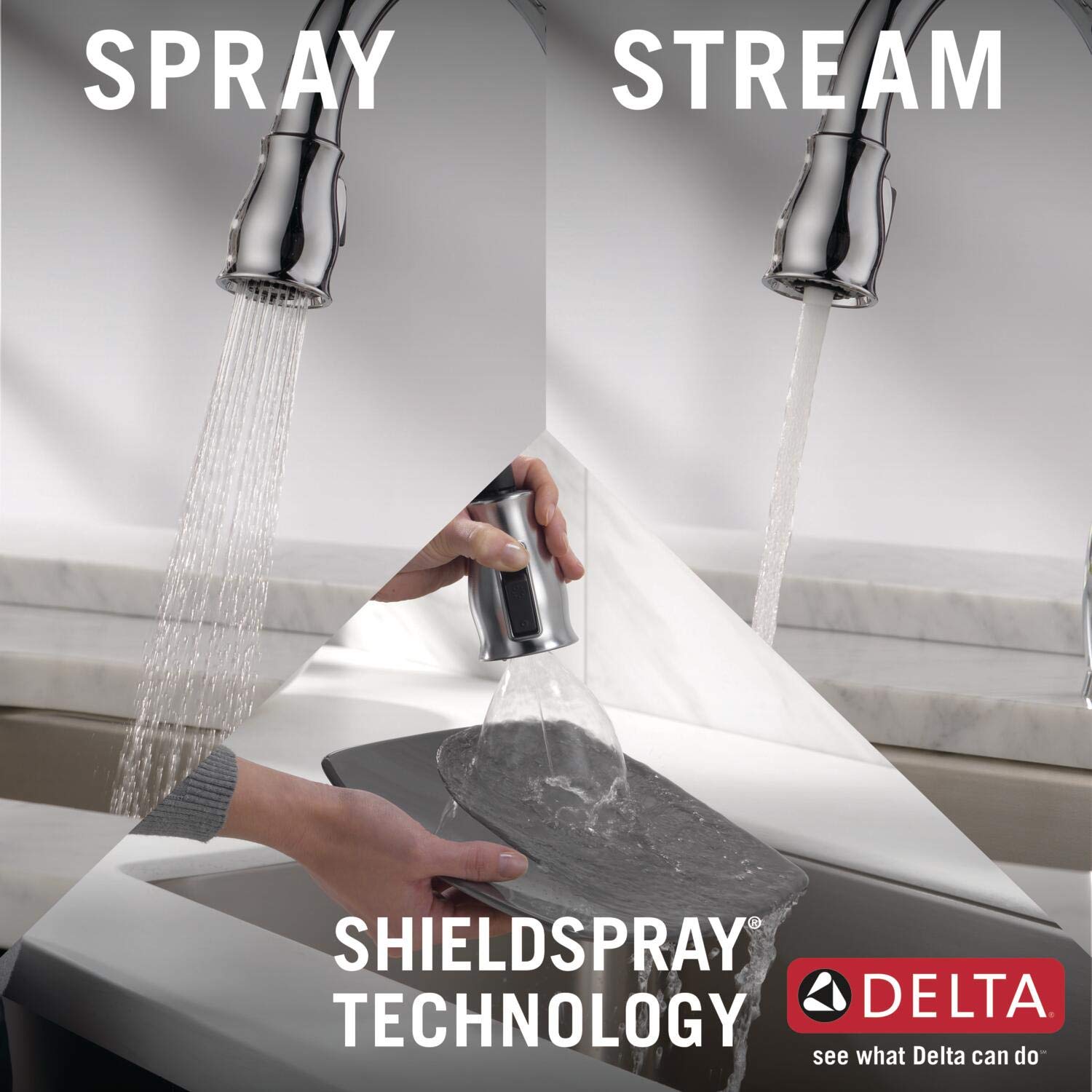 Delta Faucet Leland Single-Handle Pull-Down Kitchen Faucet with Sprayer & Soap Dispenser - Chrome Finish for Modern Kitchen Sinks | Perfect for Cooking, Dishwashing & Food Prep