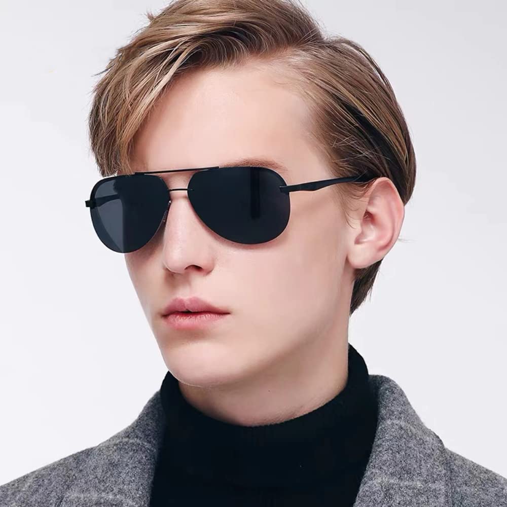 Polarized Aviator Sunglasses for Men - UV 400 Protection, Rimless Mirrored Lenses for Driving & Outdoor Activities - Lightweight & Stylish Sun Glasses for Sports, Travel & Everyday Wear
