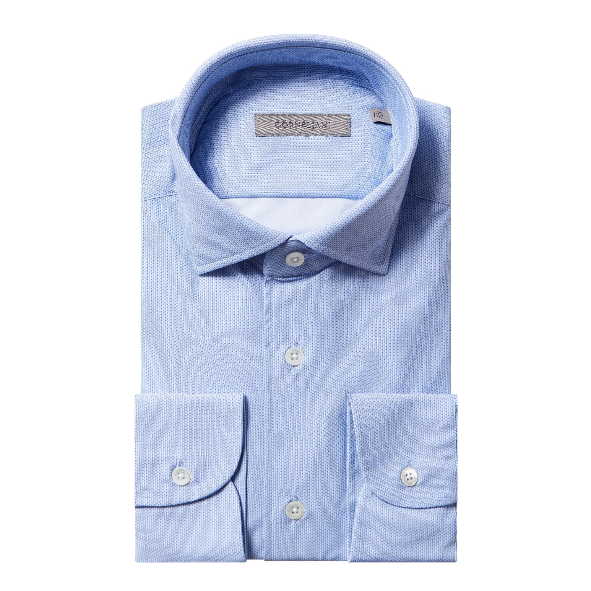 Corniani Textured Blue Dress Shirt for Men - Single Cuff Contemporary Fit Business Casual Shirt | Perfect for Office, Meetings & Smart Casual Outfits