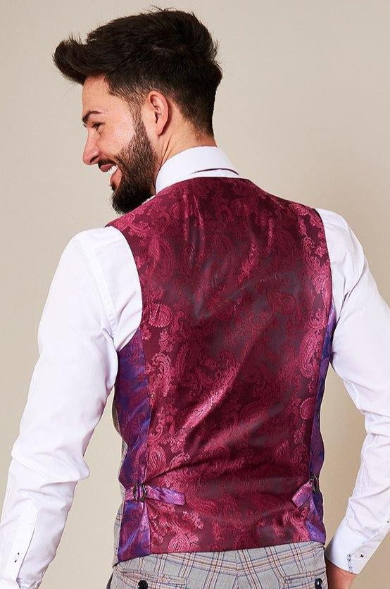 ALVIN Women's Grey Pink Check Single Breasted Waistcoat Vest - Perfect for Office, Wedding & Formal Events