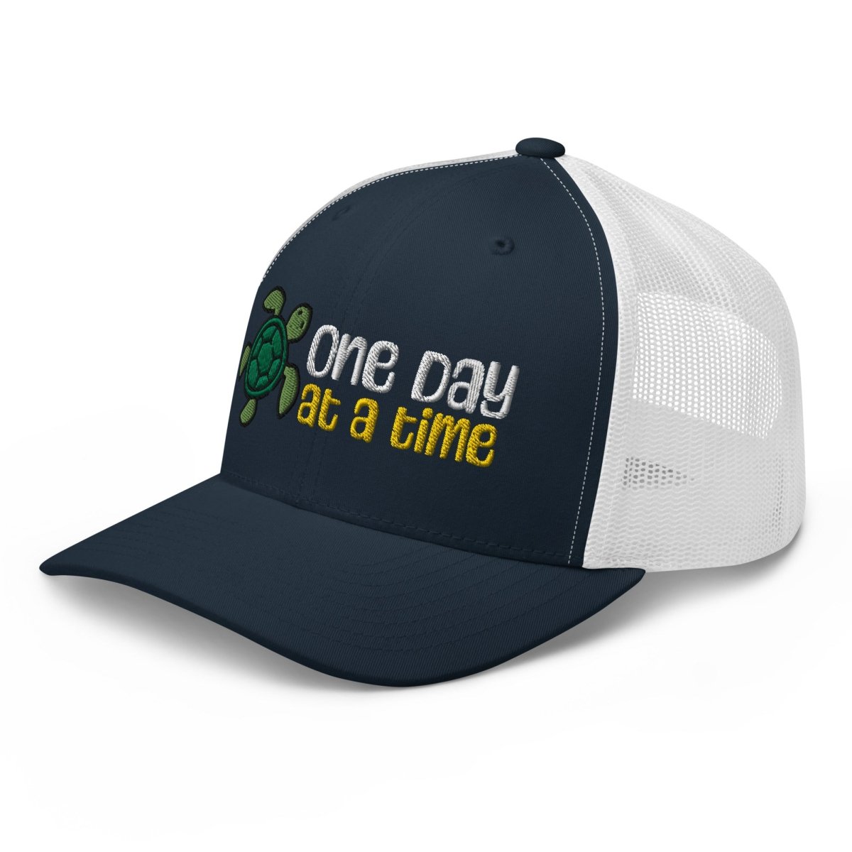 One Day at a Time Turtle Trucker Hat - Stylish Adjustable Baseball Cap with Motivational Message for Daily Resilience - Perfect for Outdoor Activities, Hiking, and Casual Wear