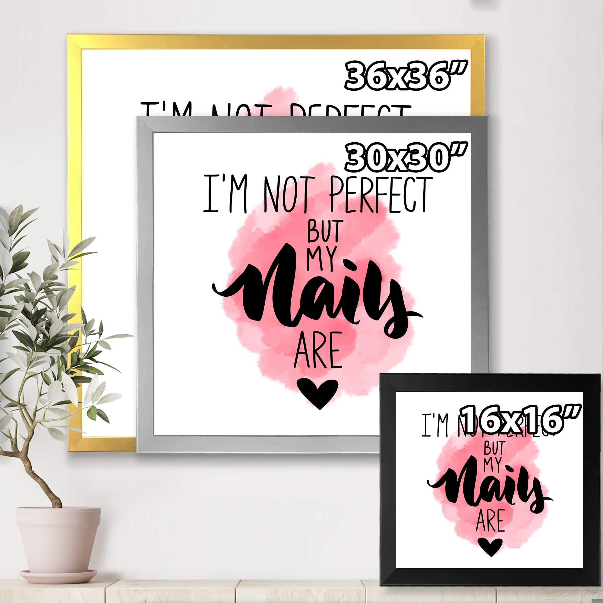 DesignQ 'I Am Not Perfect But My Nails Are' Modern Framed Wall Art Decor - Perfect for Bedroom, Living Room, Office & Gift Giving