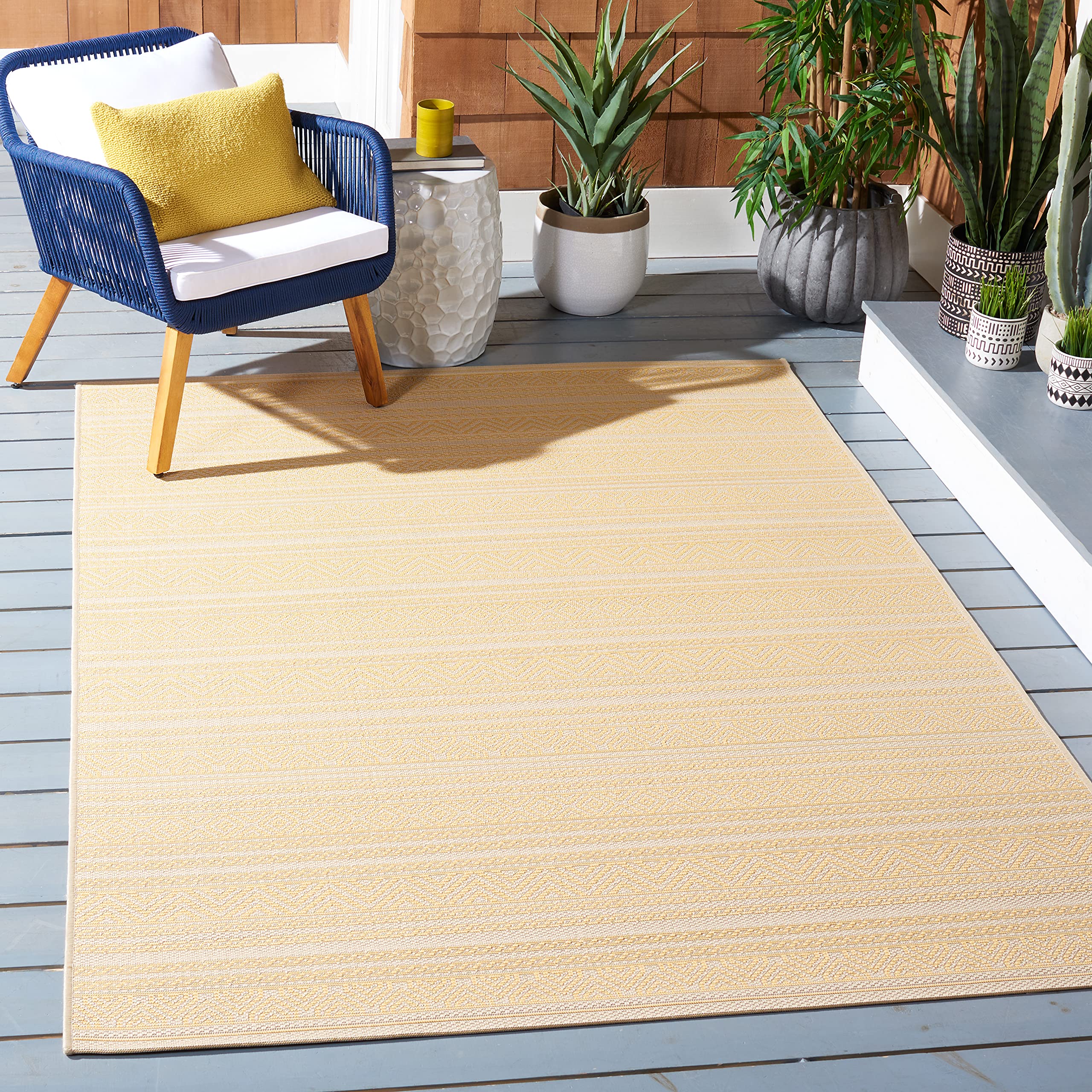 SAFAVIEH Courtyard Collection 8' x 10' Beige/Gold Area Rug - Indoor/Outdoor Waterproof, Easy to Clean - Perfect for Patio, Backyard, Mudroom & High-Traffic Areas