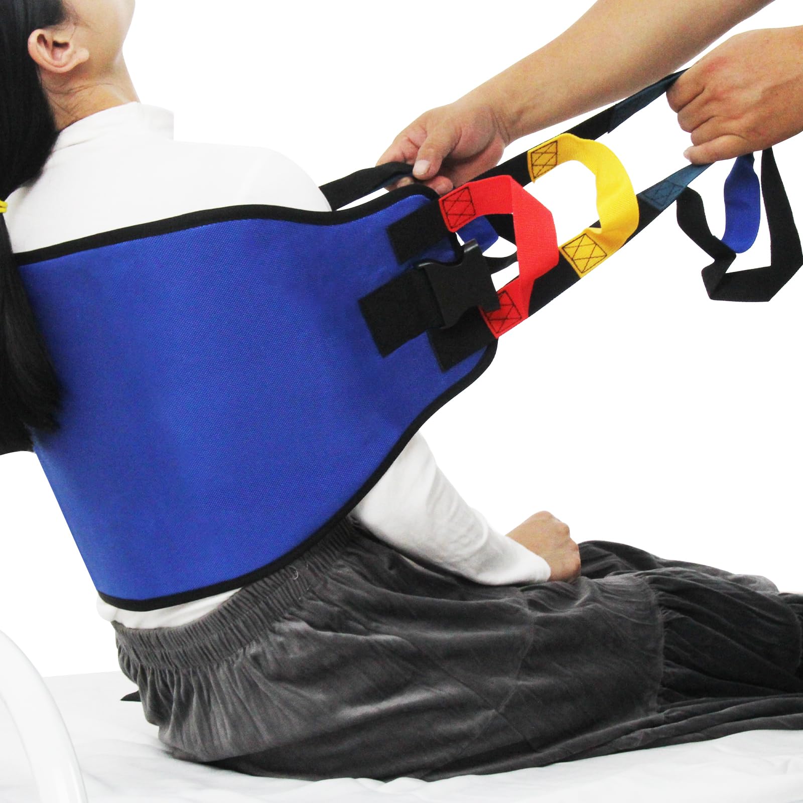 **KkaFFe Multi-Handle Transfer Sling for Elderly & Disabled - Nursing Lift Assist Belt with Safety Handles - Blue Mobility Aid for Safe Patient Transfer at Home or Hospital**