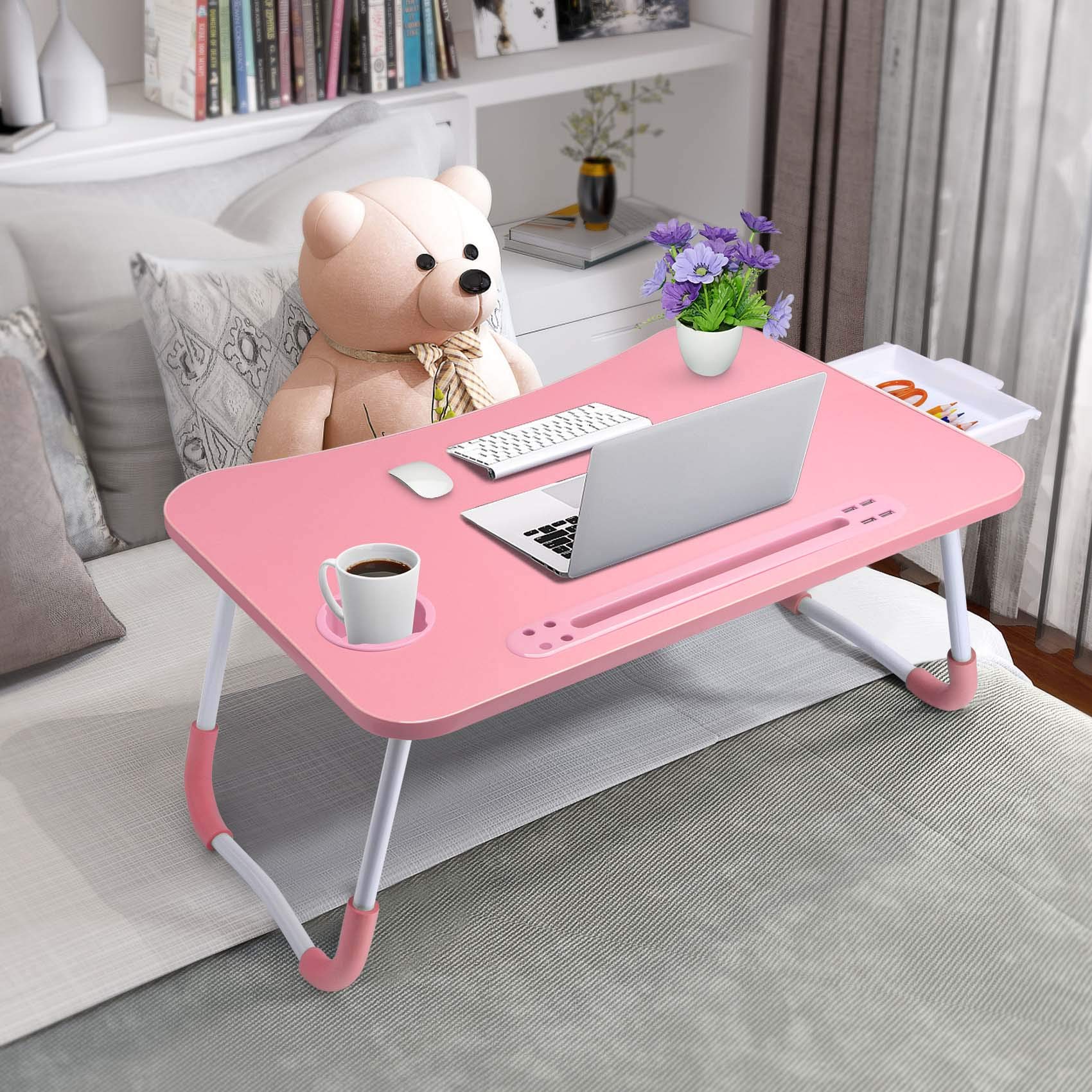 Foldable Laptop Desk with Drawer - Portable Standing Desk for Bed, Couch & Floor - Adjustable Breakfast Tray & Reading Stand for Home Office, Dorm, Travel (Black) | Perfect for Working, Studying & Dining in Bed or on Sofa