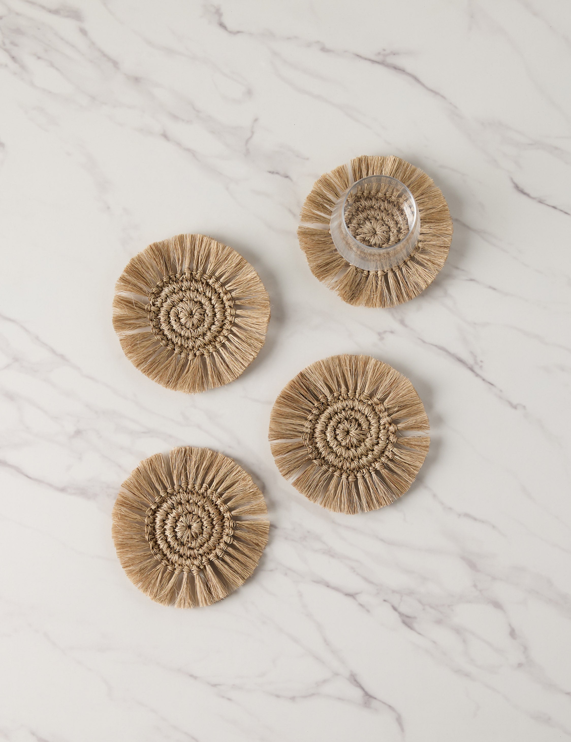 Eco-Friendly Fique Coasters Set of 4 - Handwoven Natural Fiber Drink Coasters by Tallo de Olivo - Perfect for Coffee Tables, Dining Tables, and Home Decor