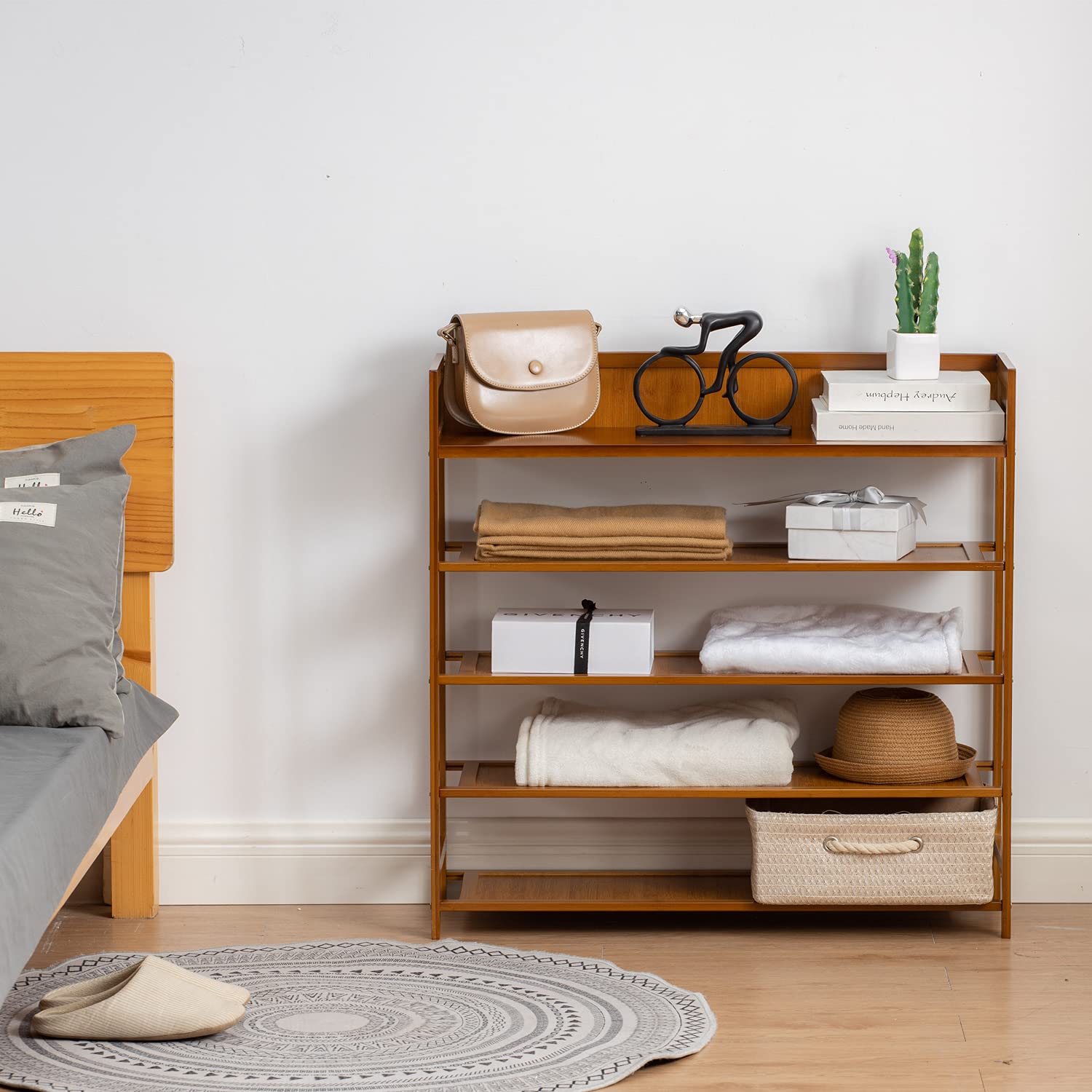5-Tier Bamboo Shoe Rack Organizer - Sturdy Shoe Shelf Storage for Entryway, Hallway & Closet - Space-Saving Brown Shoe Organizer (31.5 Inches) - Perfect for Small Spaces & Apartment Living