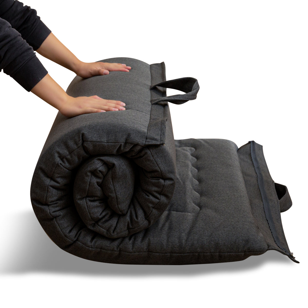 MAXYOYO Roll Up Camping Mattress - Portable Foldable Futon Mattress for Outdoor & Indoor Use, Lightweight with Carry Handle, Dark Grey - Perfect for Camping, Hiking, Travel and Guest Bedding