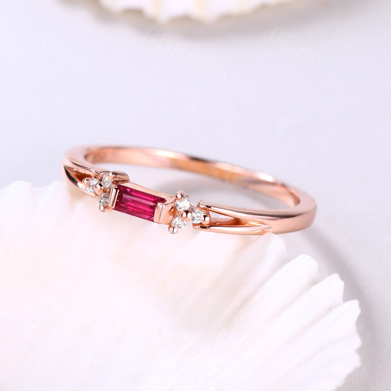 Rose Gold Engagement Ring with Baguette Ruby & Diamond Cluster - July Birthstone Wedding Band for Women, Antique Engraved Promise Ring, Split Shank Design | Perfect for Stacking, Anniversary Gifts & Bridal Jewelry