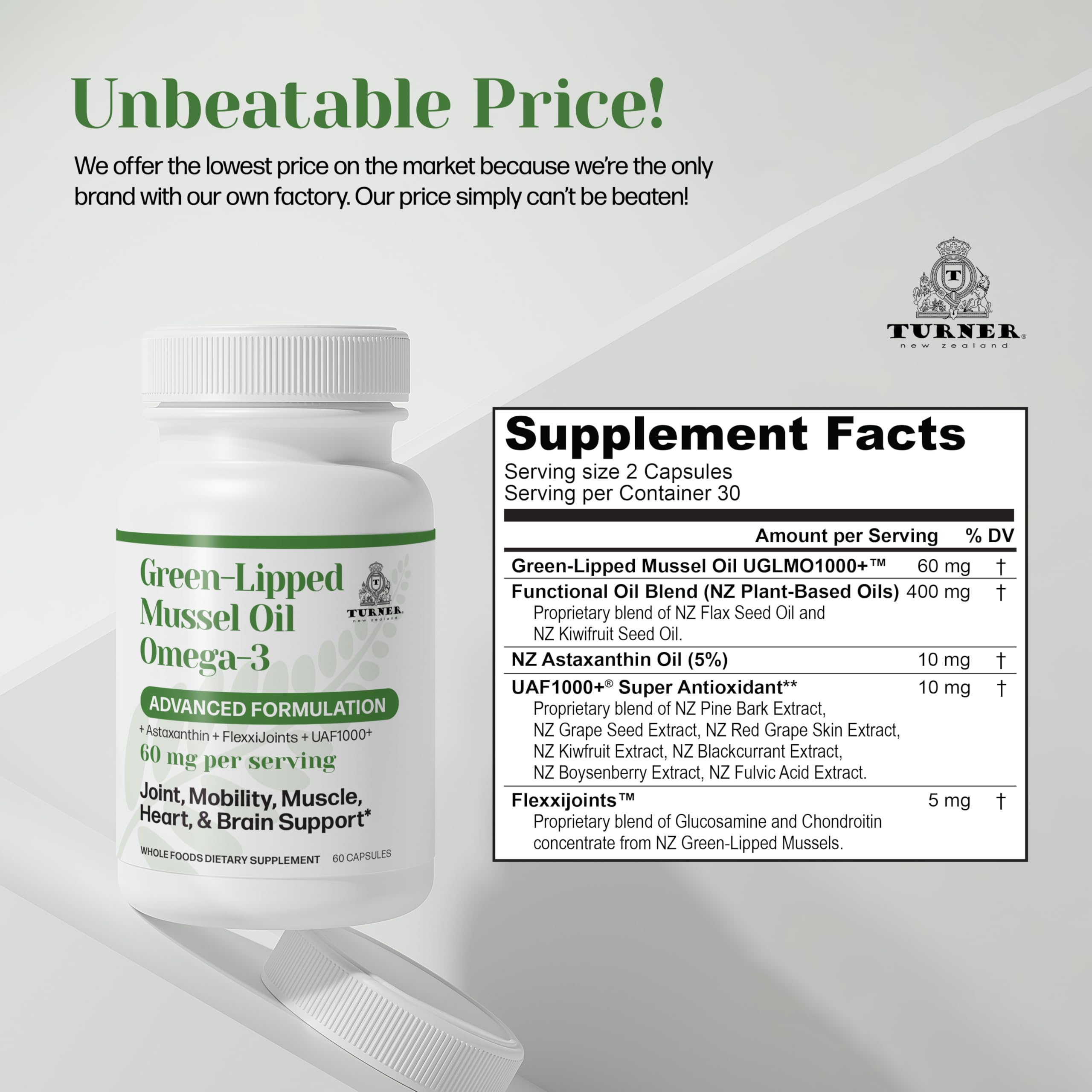 Premium New Zealand Green Lipped Mussel Oil with UAF1000+ Super Antioxidant - 53x Higher Potency Omega-3 for Joint Support & Mobility, Fish-Free Aftertaste, 180 Softgels (3 Bottles) - Ideal for Active Lifestyles, Arthritis Relief & Daily Wellness