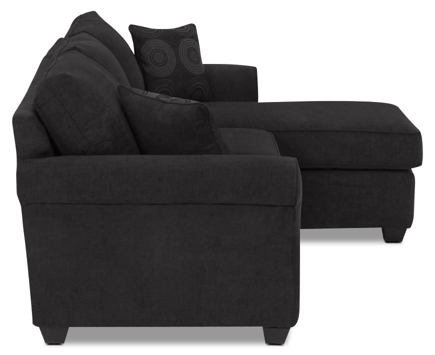 Althea 2-Piece Sectional Sofa with Right Facing Chaise Lounge - Modern Black Fabric Living Room Furniture for Small Spaces & Apartments
